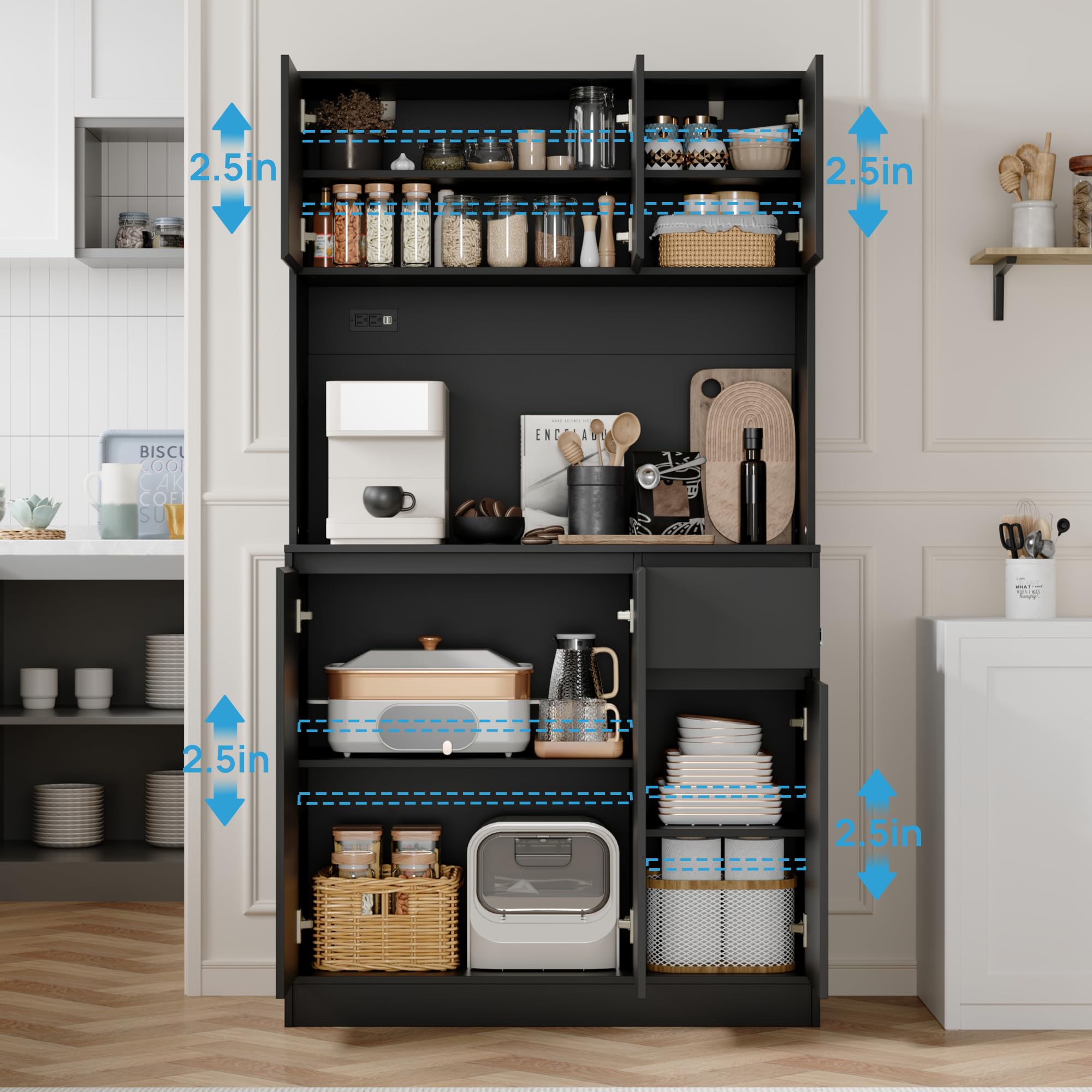 Tall Kitchen Pantry Cabinet with Power Outlet