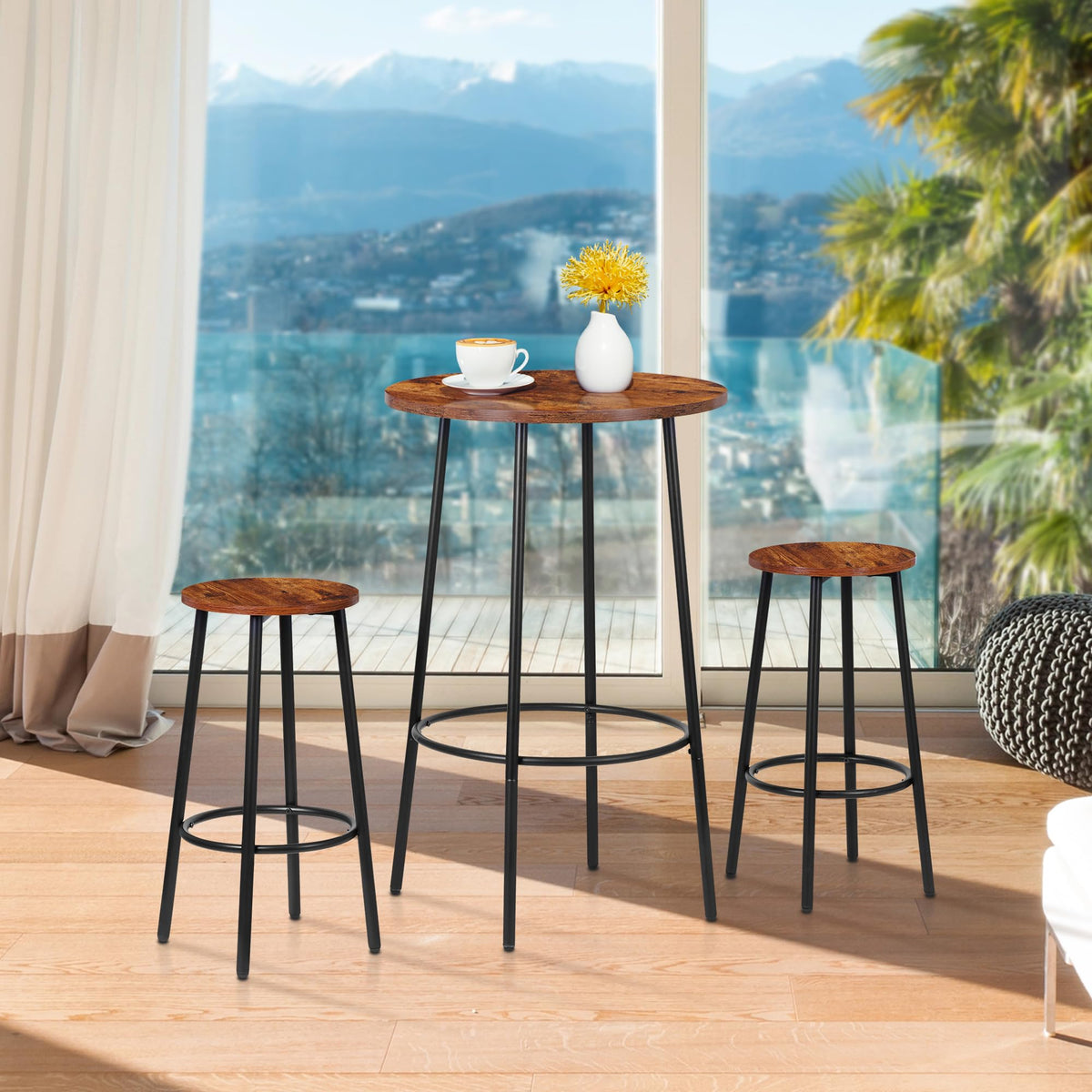 Round Pub Dining Set 3 Piece with Counter Height Bar Stools