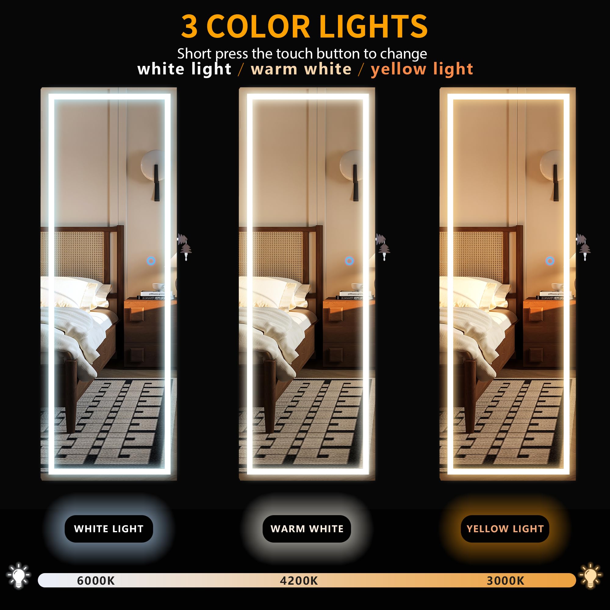 LED Mirror Jewelry Cabinet with Wall/Door Mount