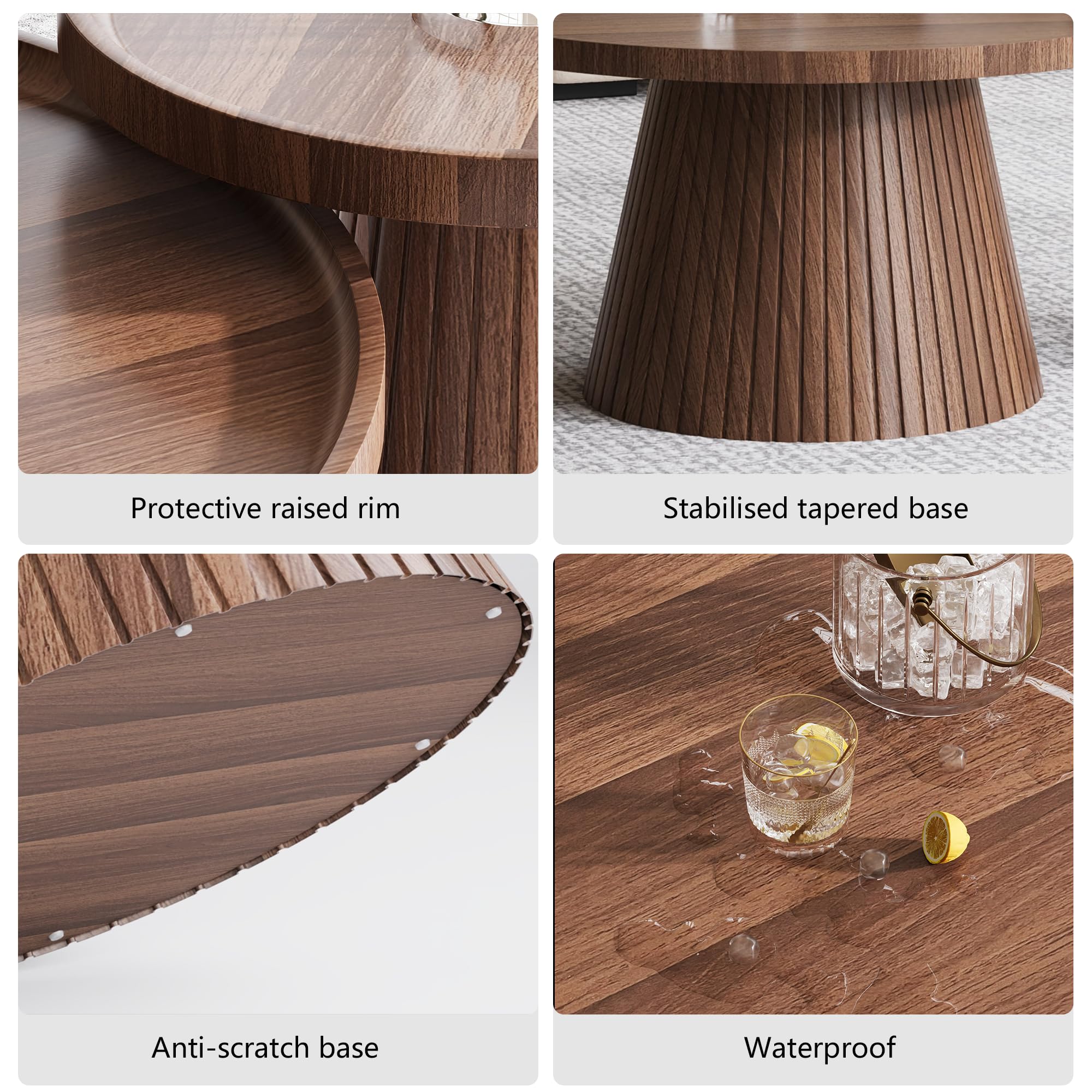 Nesting Coffee Table Set of 2 Mid Century Modern Round Tea Table