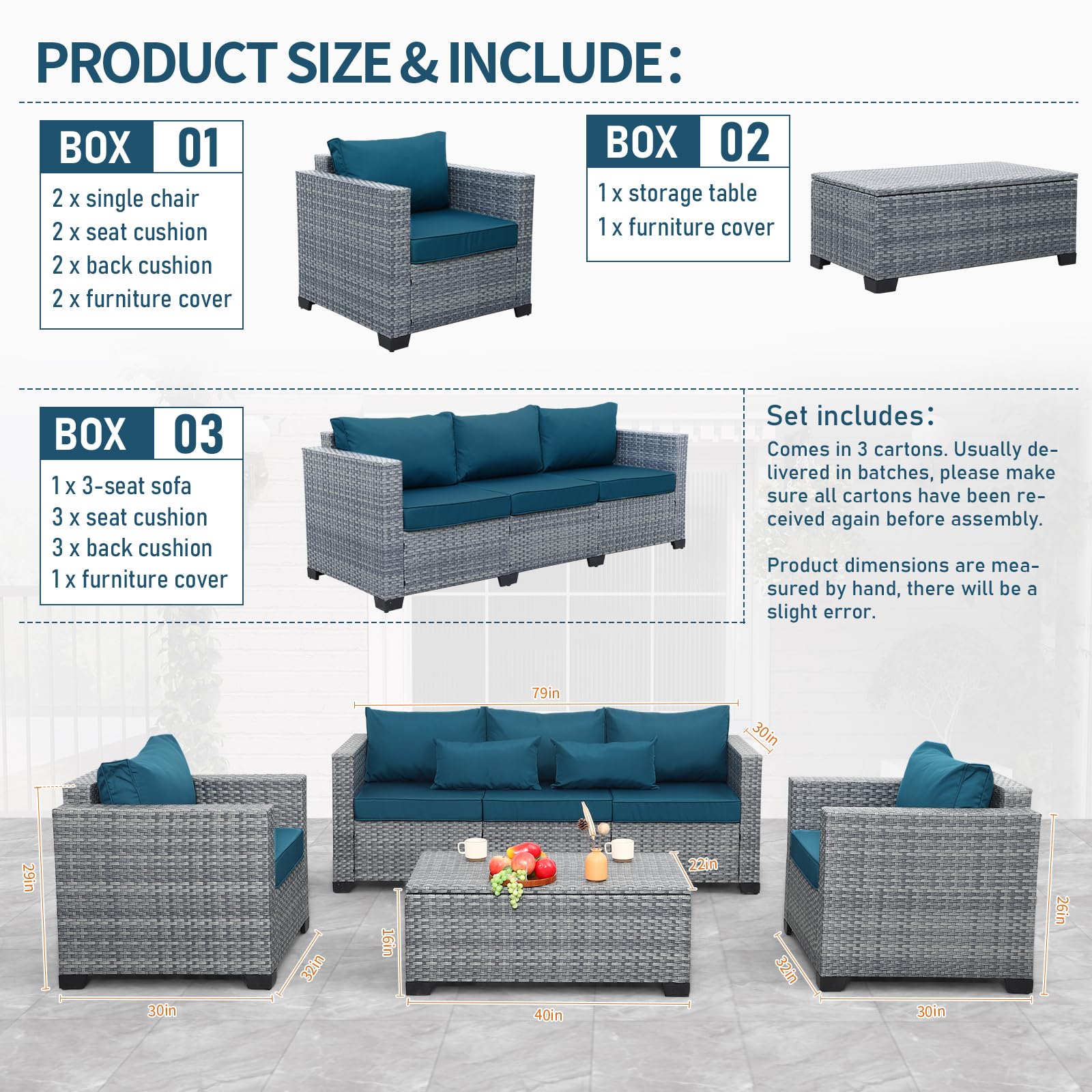 4 Piece Wicker Patio Conversation Set with Storage Table