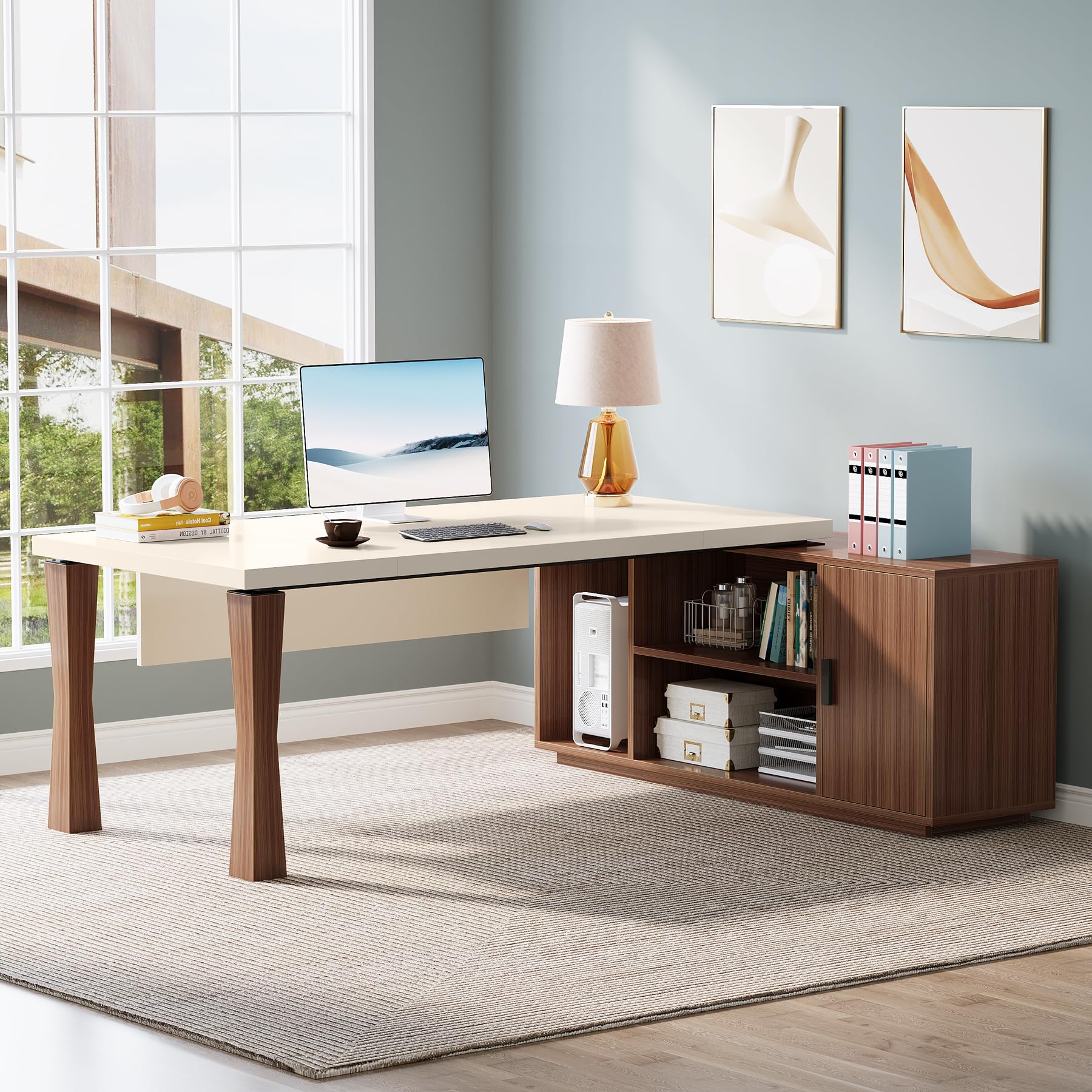 78.7-Inch L-Shaped Executive Desk with Storage Cabinet