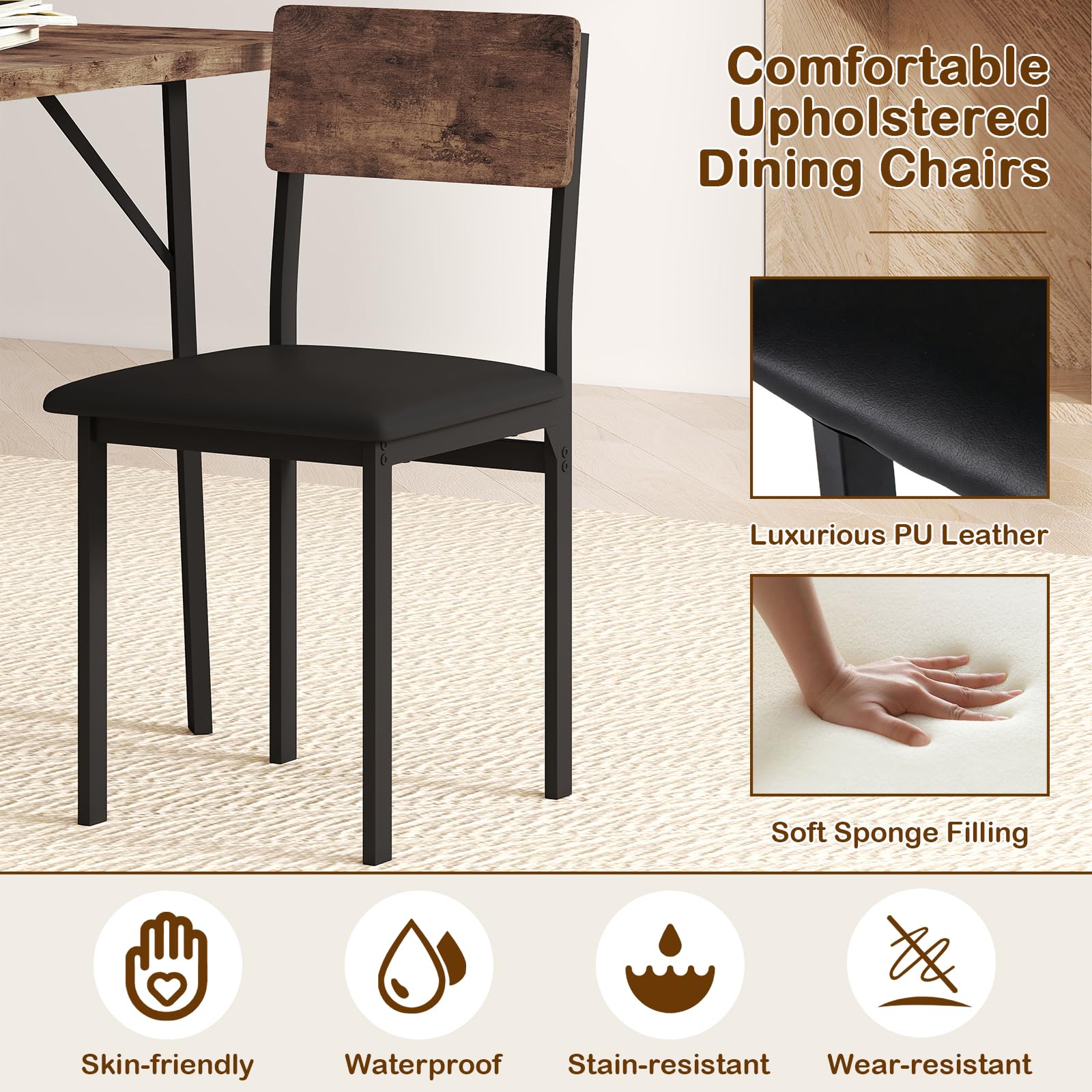5-Piece Dining Table Set with Padded Chairs