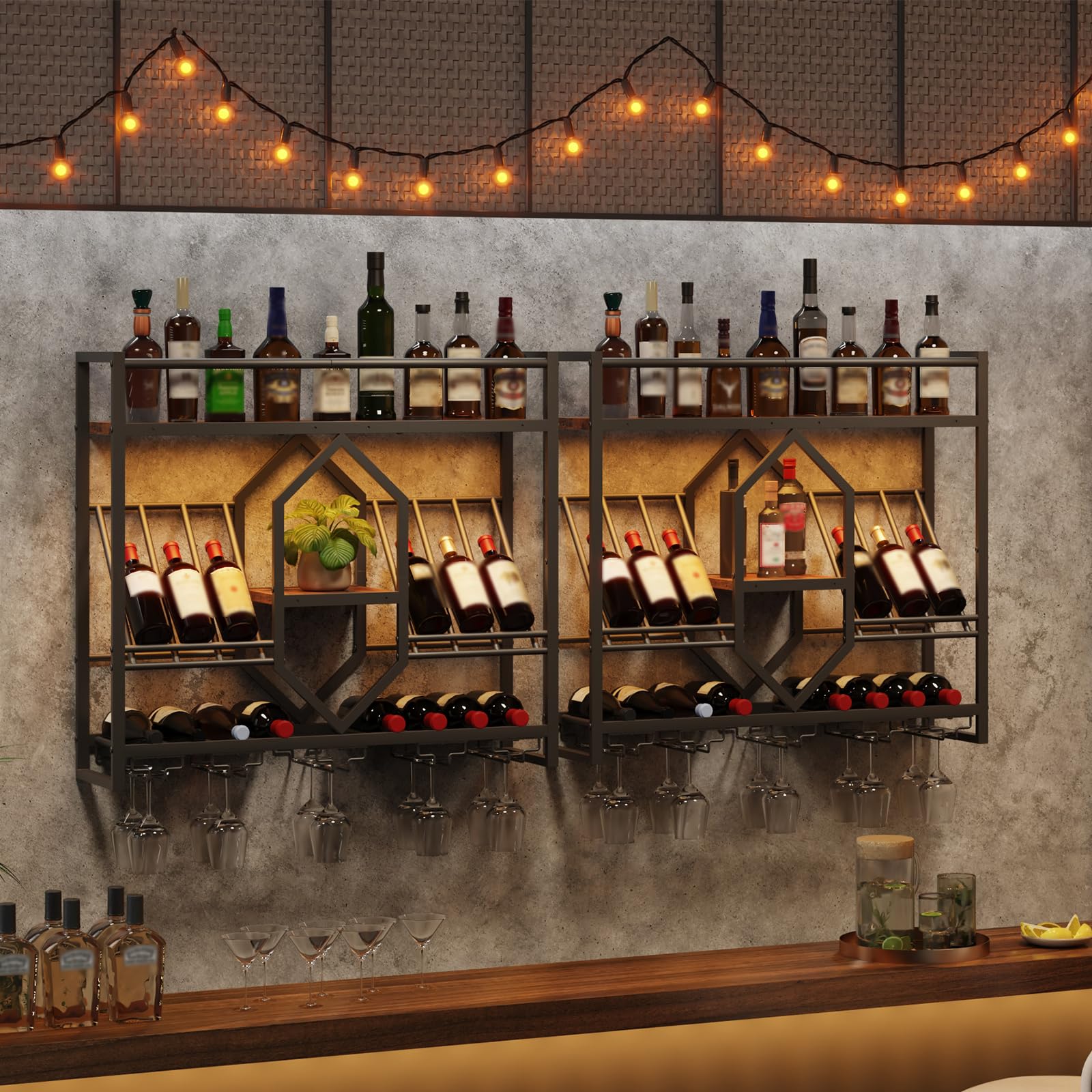 Wall Mounted Wine Rack with LED Light
