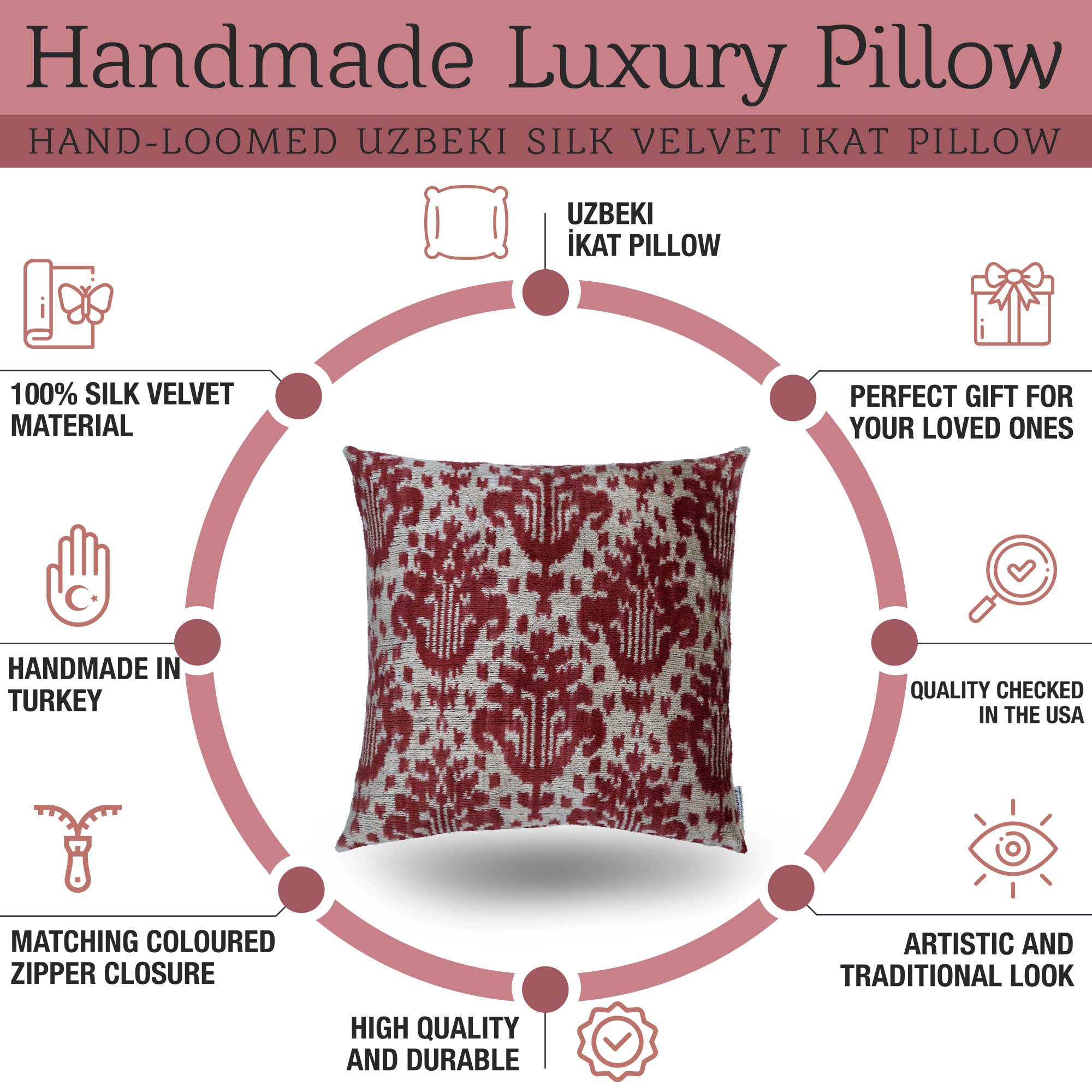 Handmade Silk Velvet Down Feather Throw Pillow 18x18