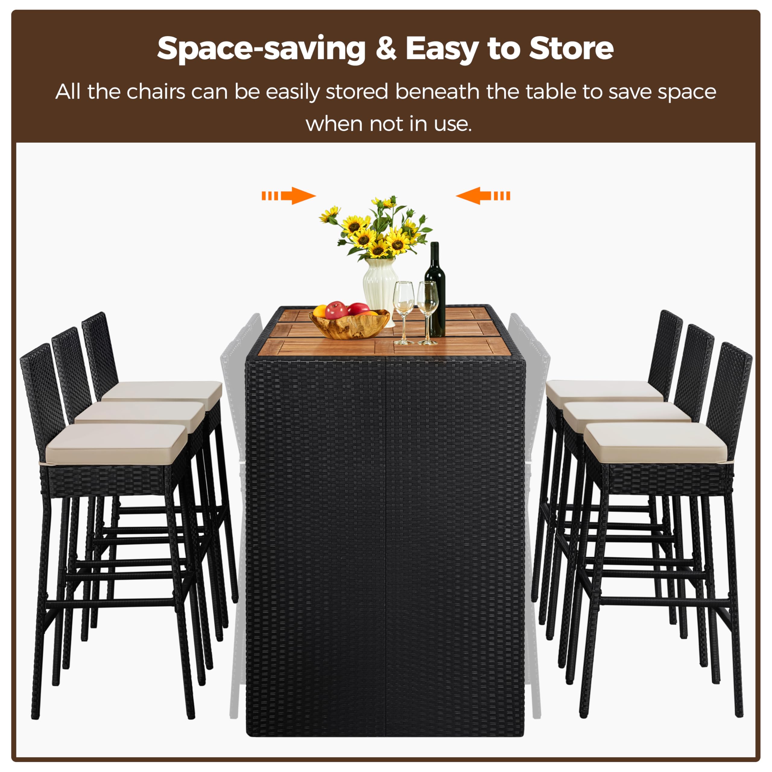 7 Piece Outdoor Bar Set with Acacia Wood Table