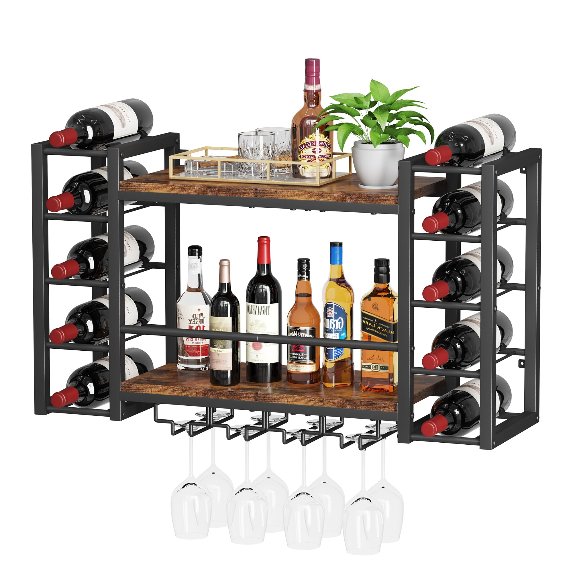 Wall Mounted Wine Rack for 10 Bottles with Top Enclosure