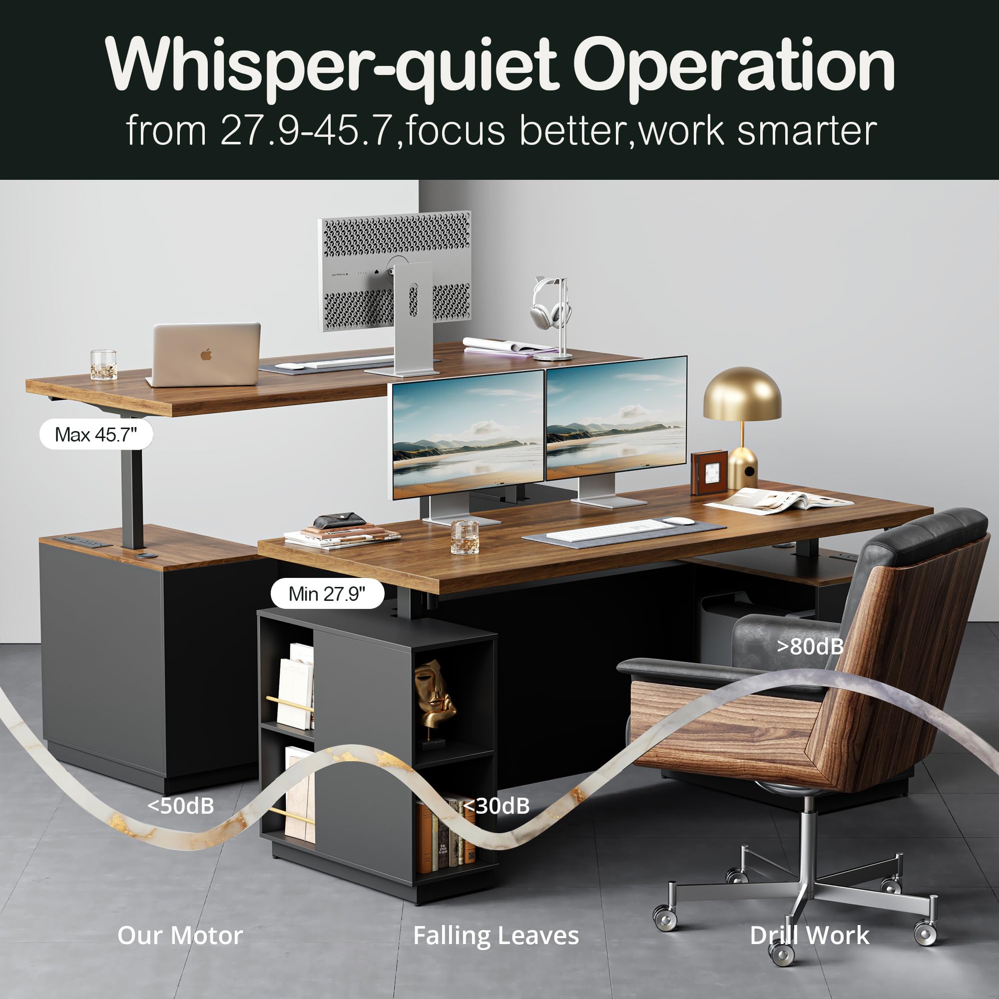 71" Electric Standing Desk with 2-Drawer File Cabinet Set