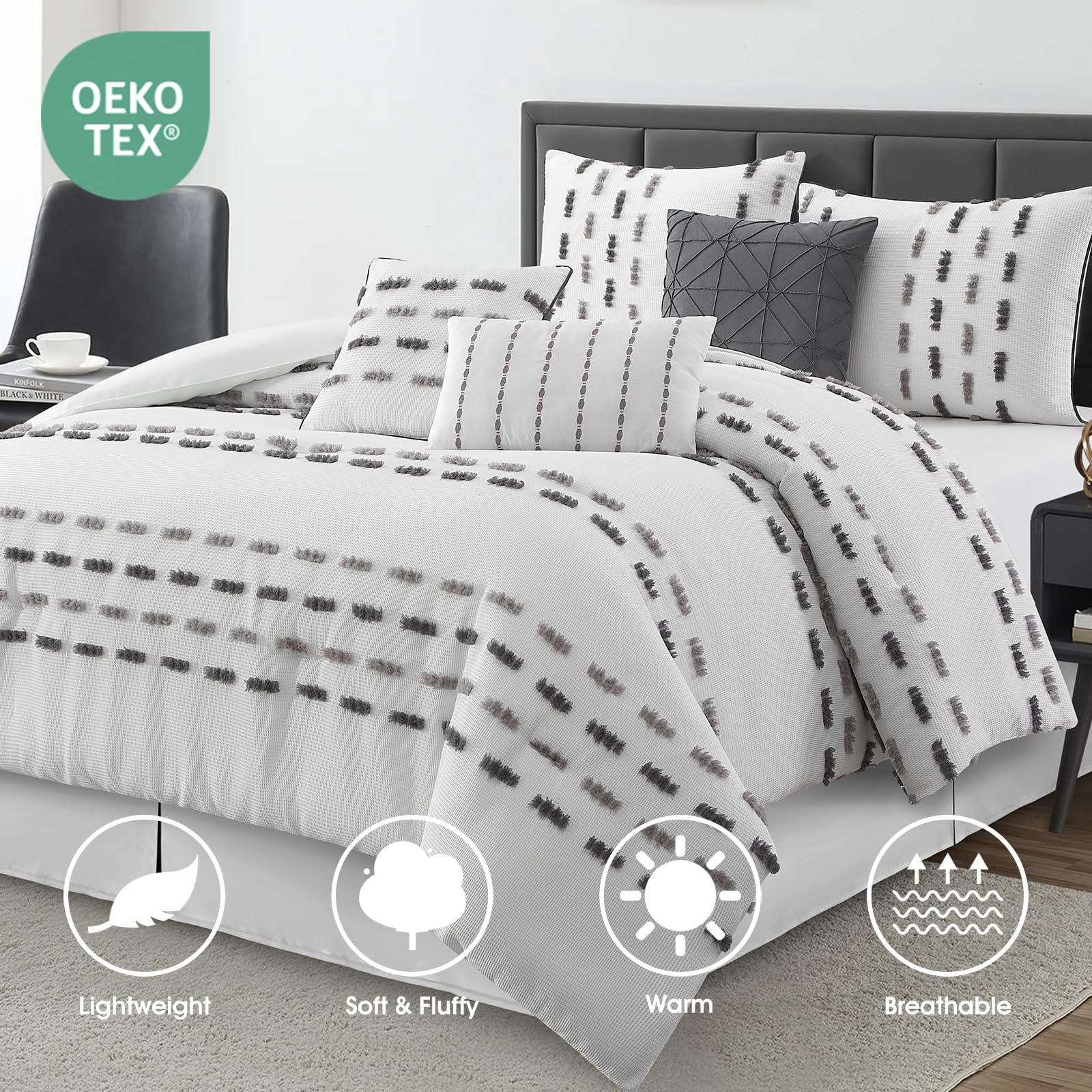 7 Piece Queen Comforter Set with Striped Design