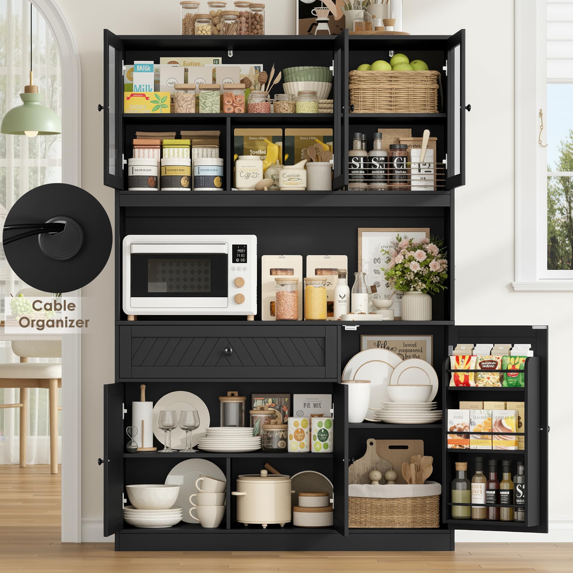 72" Tall Kitchen Pantry Storage Cabinet with Glass Doors