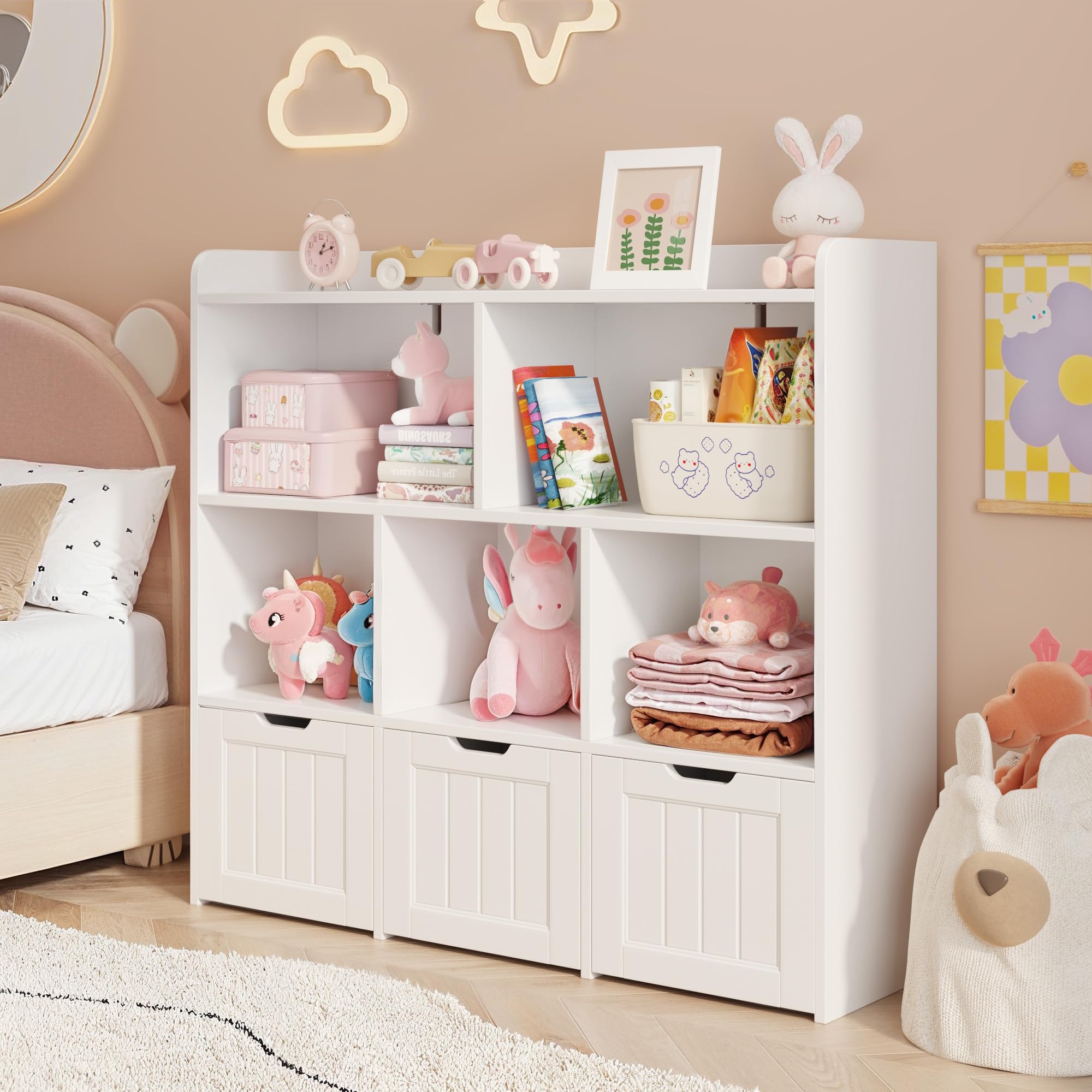 Toy Storage Cabinet with 3 Drawers and 6 Shelves