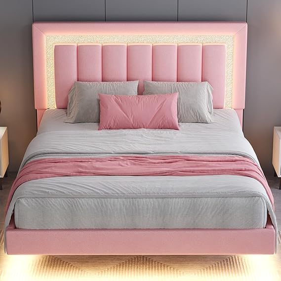 Floating Queen Bed Frame with LED Lights