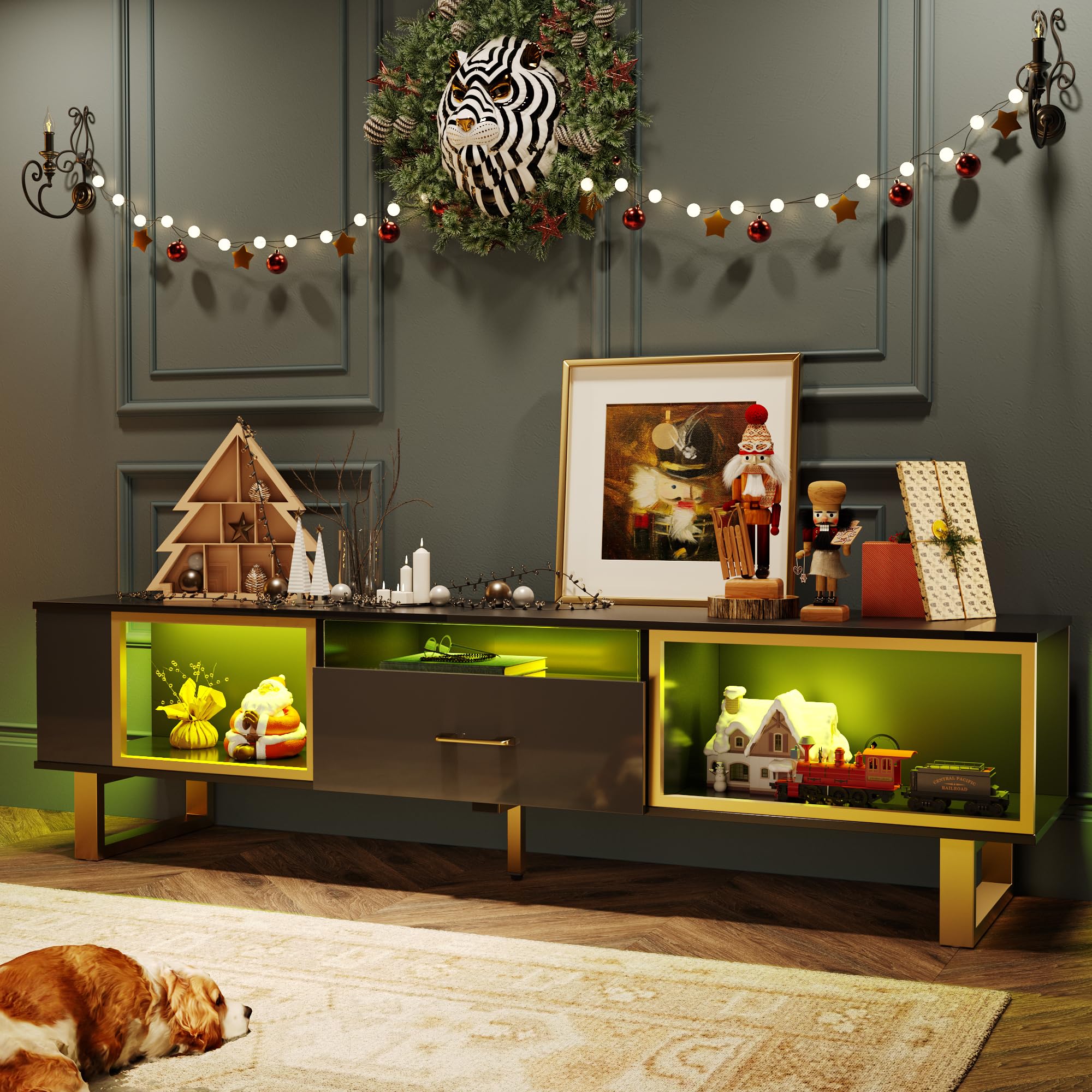70 Inch LED TV Stand with Half-Glass Drawer
