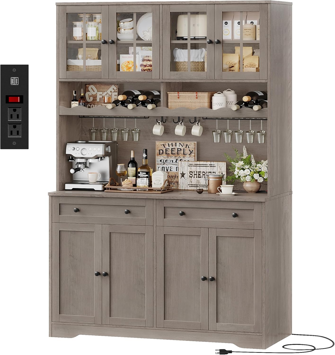 Kitchen Pantry Cabinet with Charging Station
