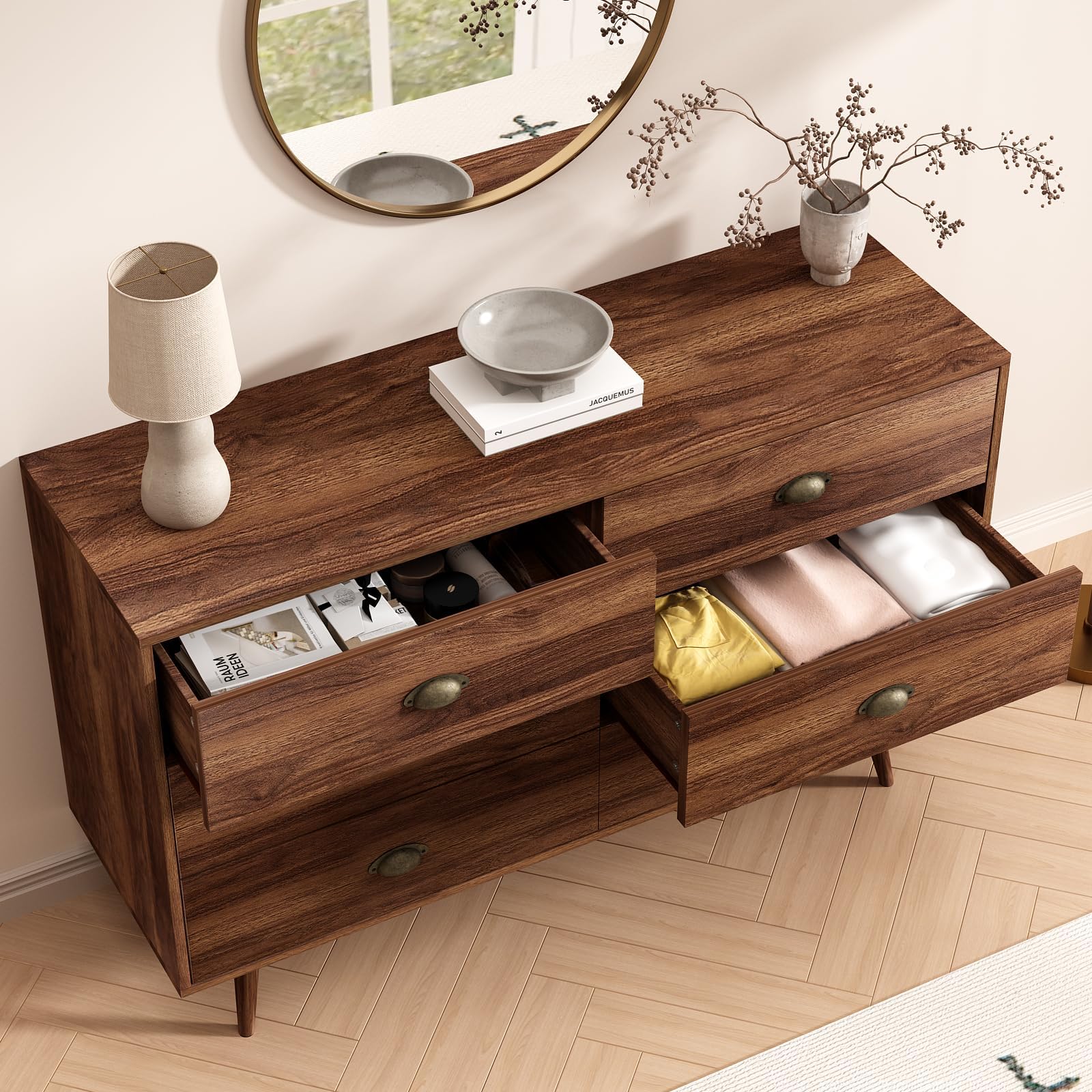 6 Drawer Walnut Brown Dresser