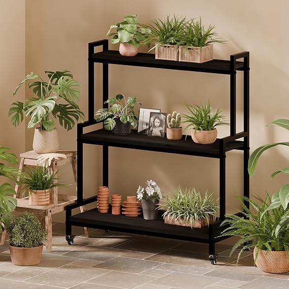 Rustic Plant Stand with Wheels 37" H