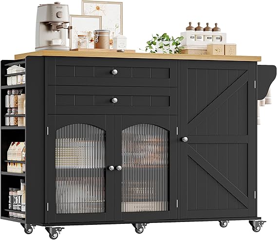 Rolling Kitchen Island with Storage and Drop Leaf