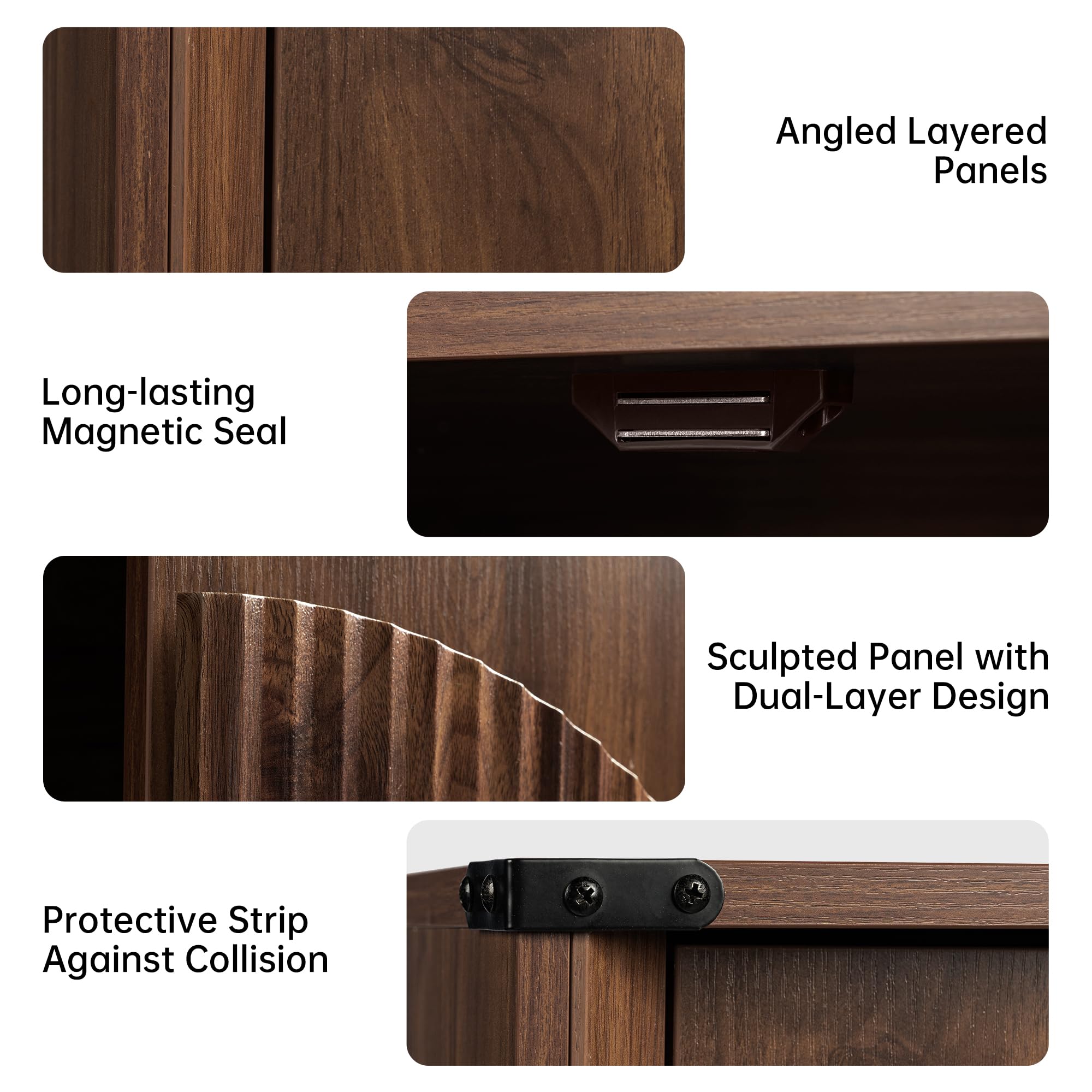 65" Fluted Sideboard Buffet Cabinet with Adjustable Shelves