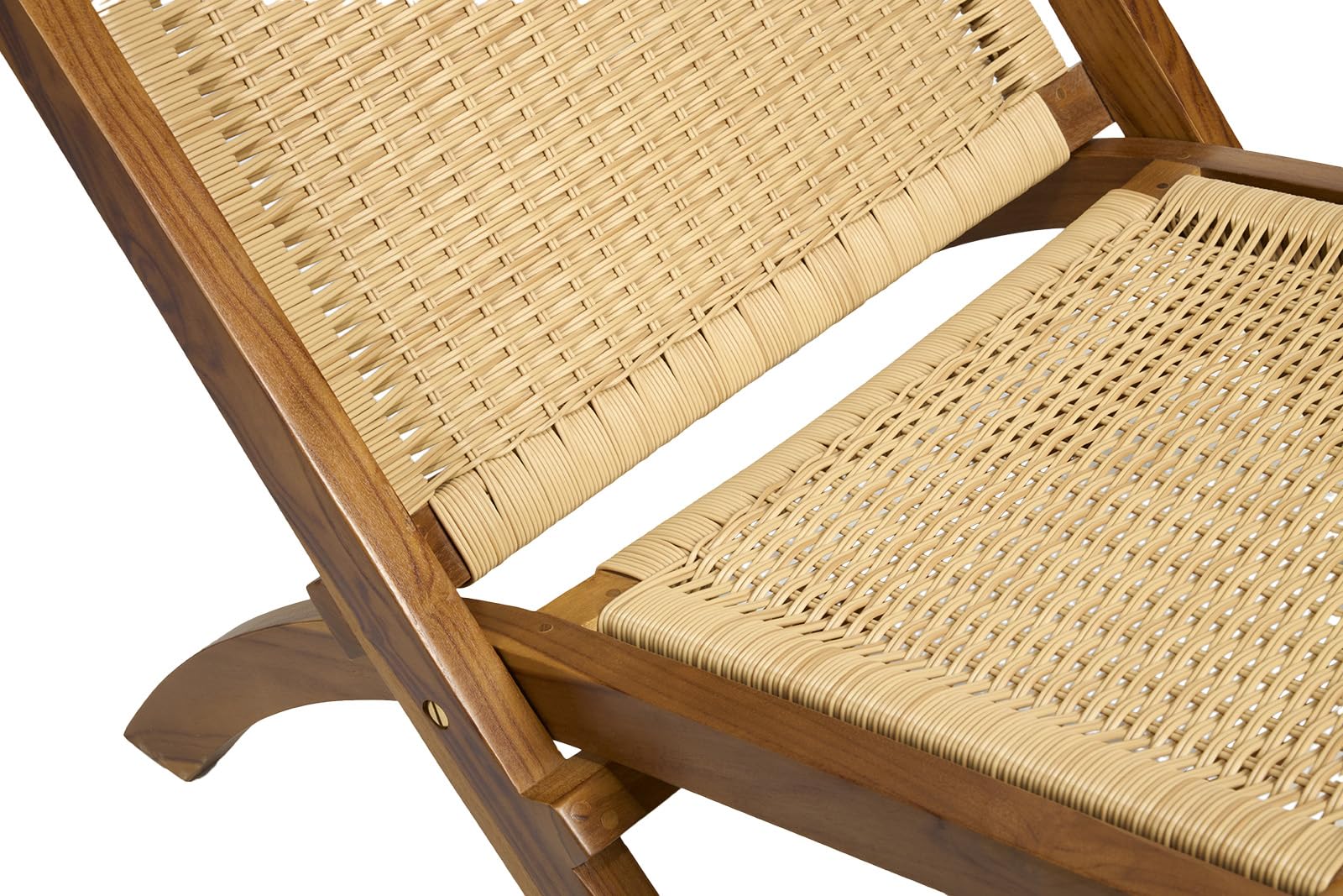 Teak Rattan Lounge Chair - Foldable Handcrafted Solid Wood Accent Chair
