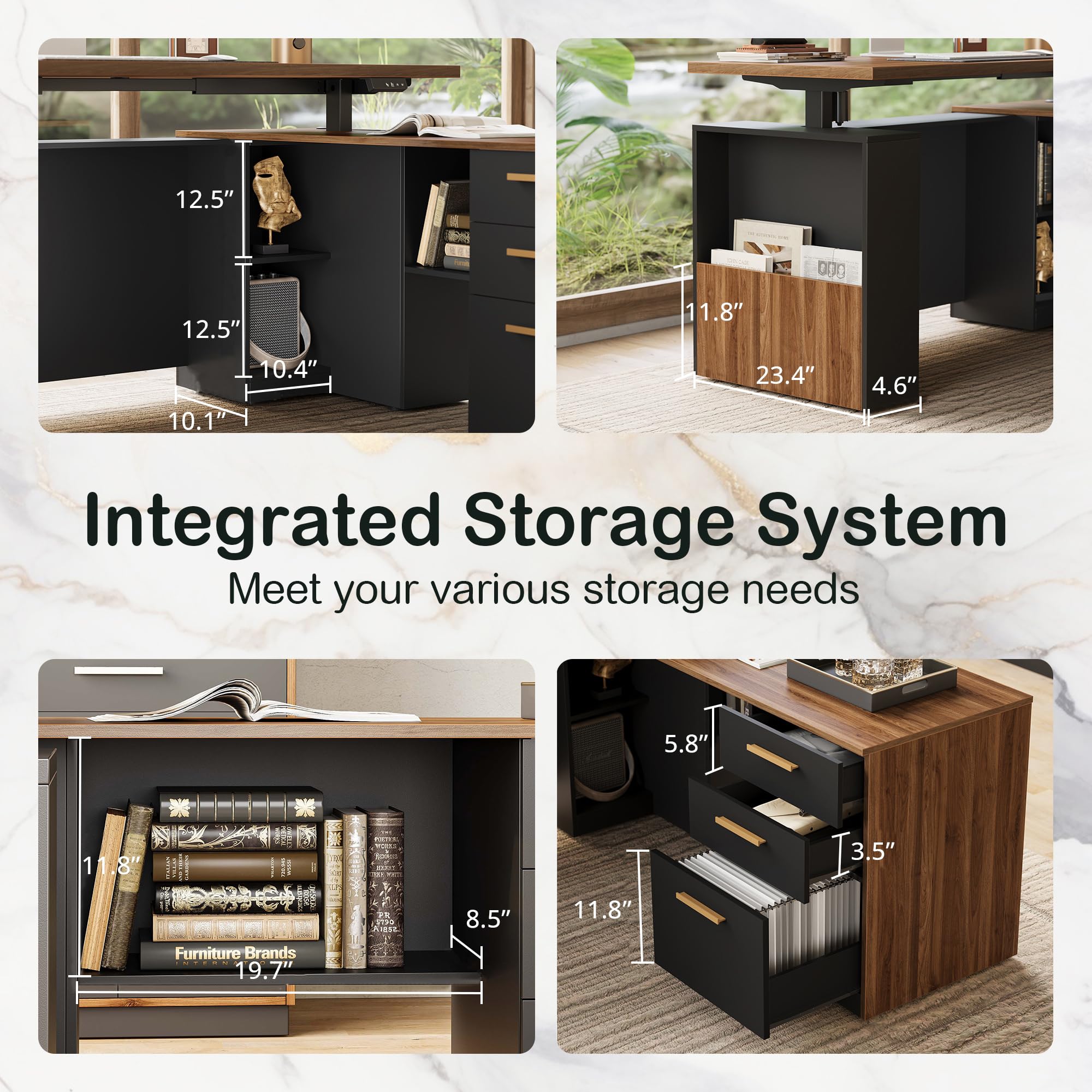 63" L-Shaped Standing Desk with File Cabinet and Privacy Panel