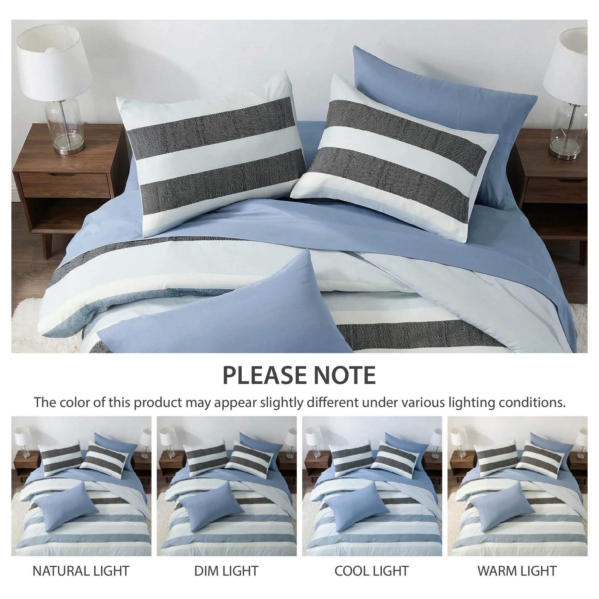 King Size Striped Comforter Set 7-Piece