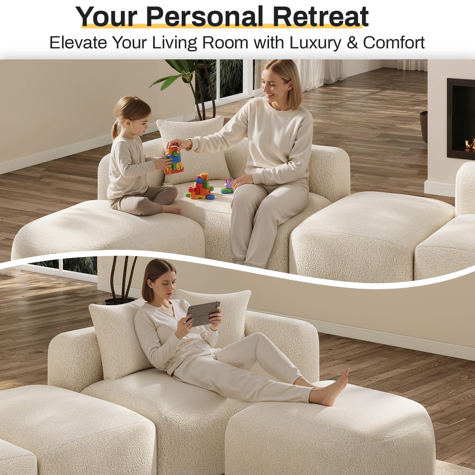 Modern Oversized Curved Sectional Sofa 119 Inch