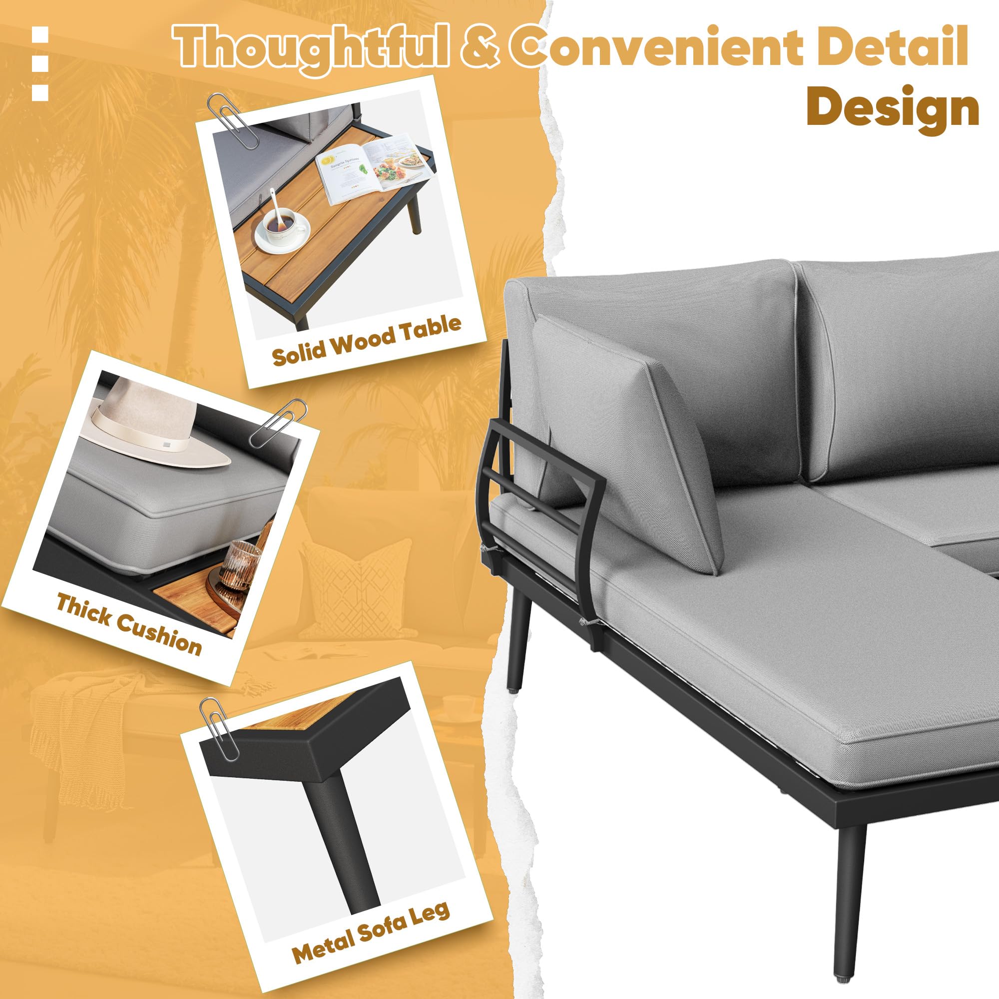 Outdoor L-Shaped Sectional Sofa Set with Coffee Table