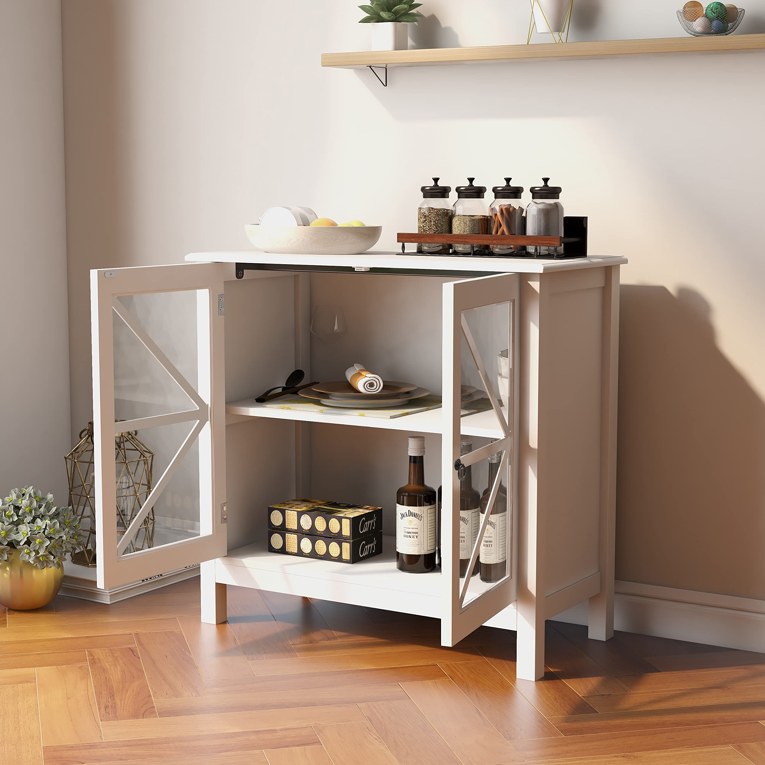 White Glass Door Buffet Sideboard