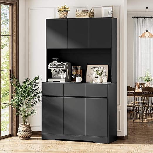 71'' Freestanding Pantry Cabinet with LED Light & Charging Station