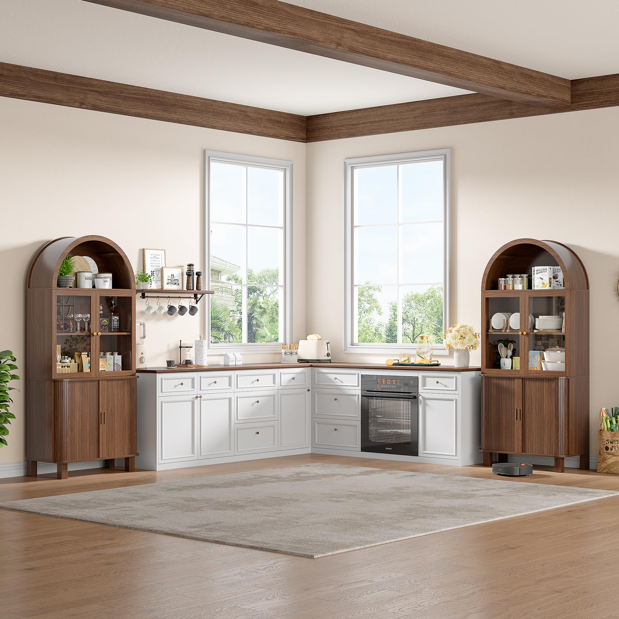 Tall Kitchen Pantry Storage Cabinet with Sliding Door