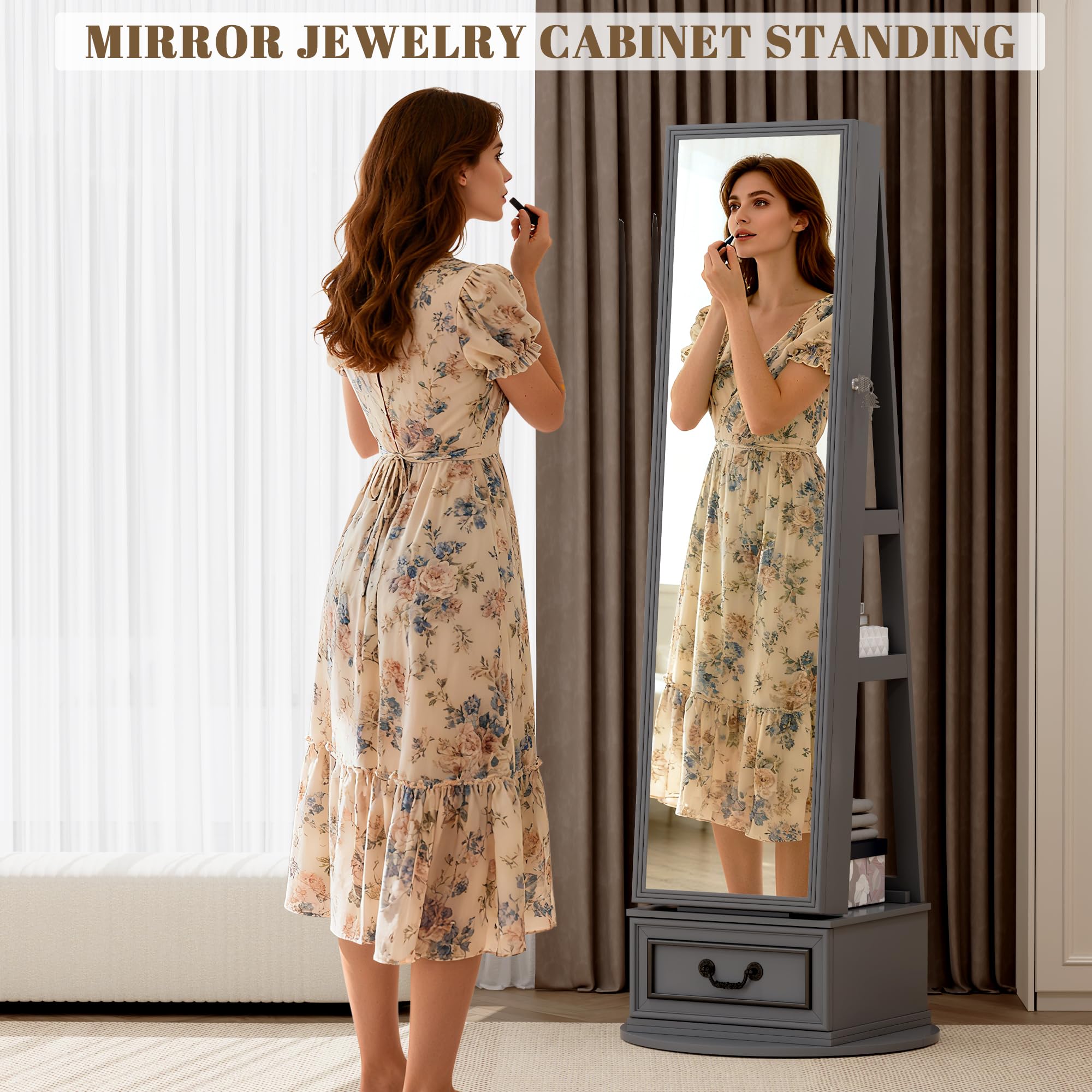 360° Swivel Jewelry Armoire with Full Length Mirror