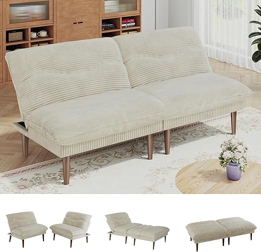 4-in-1 Convertible Futon Sofa Bed with Adjustable Backrest