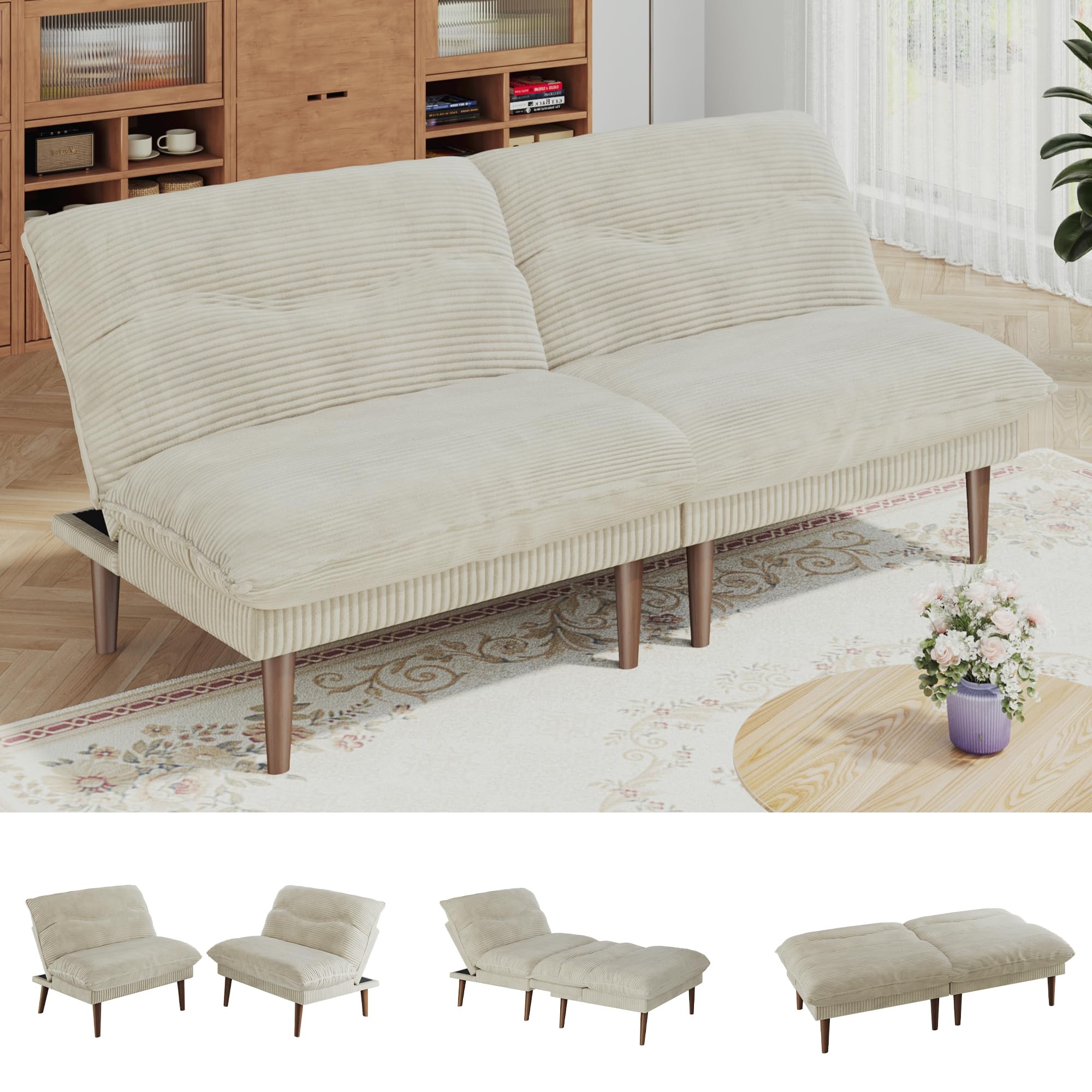 75-Inch Convertible Futon Sofa Bed with Adjustable Backrest