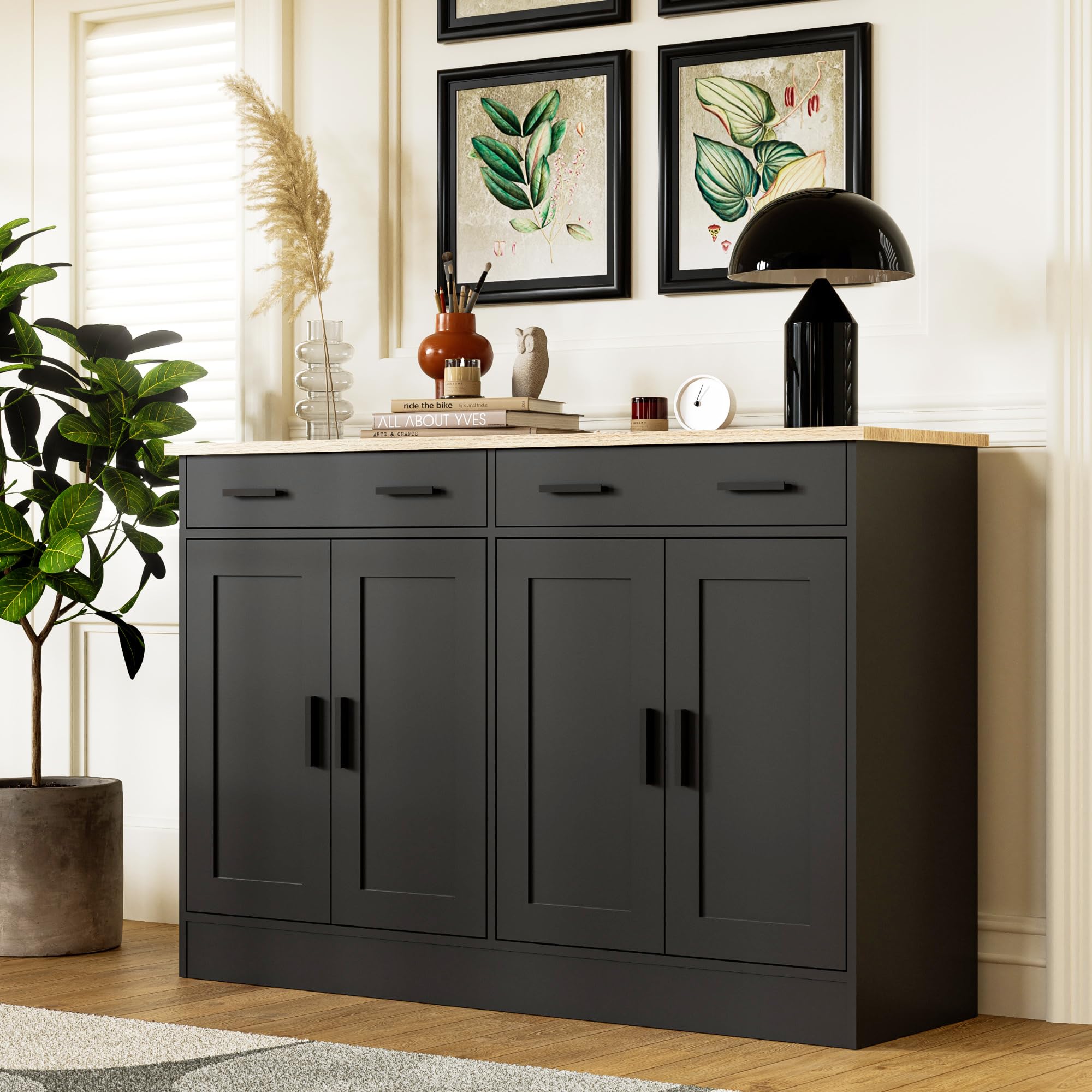 Black Buffet Cabinet with Storage