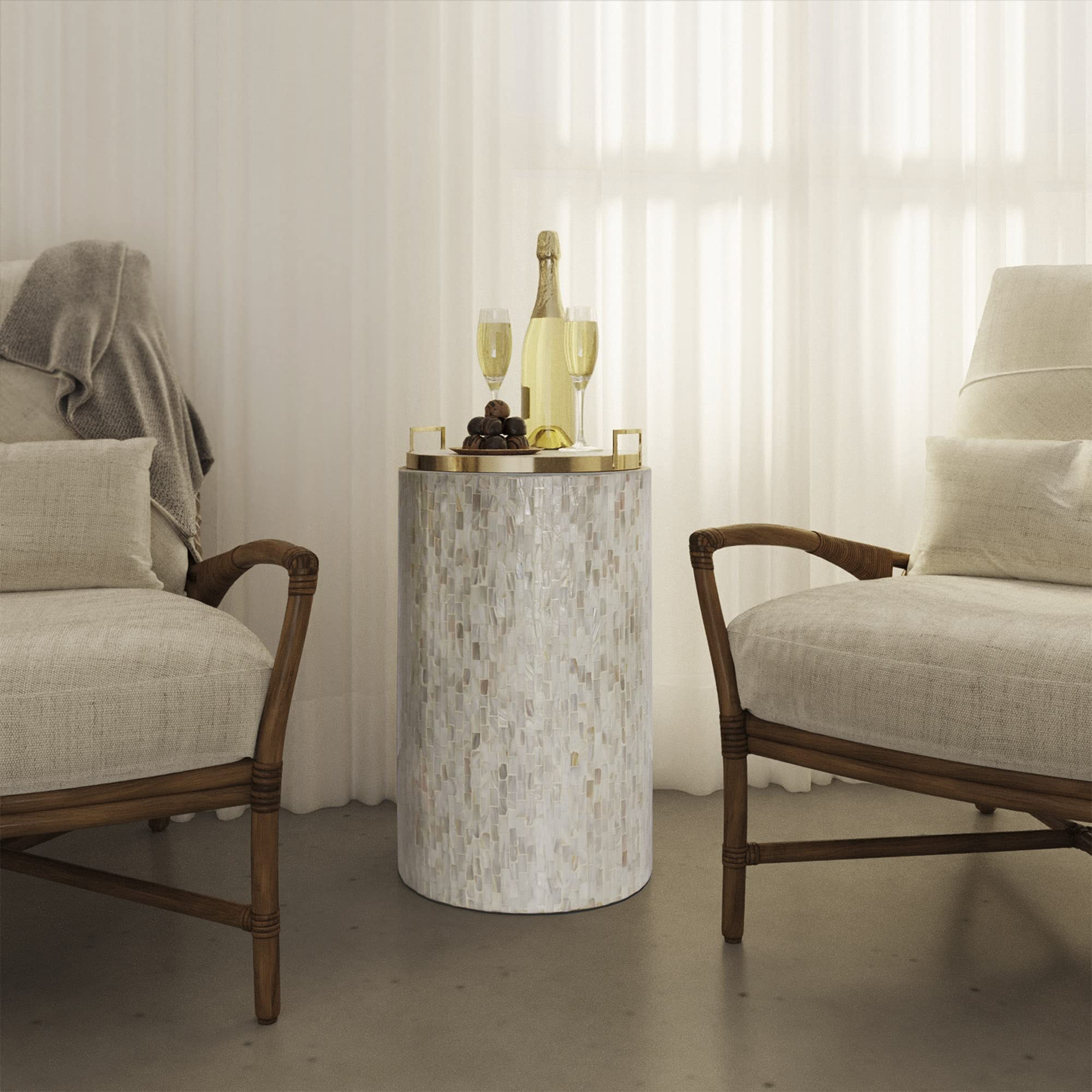 Mother of Pearl Cylinder Drum End Table