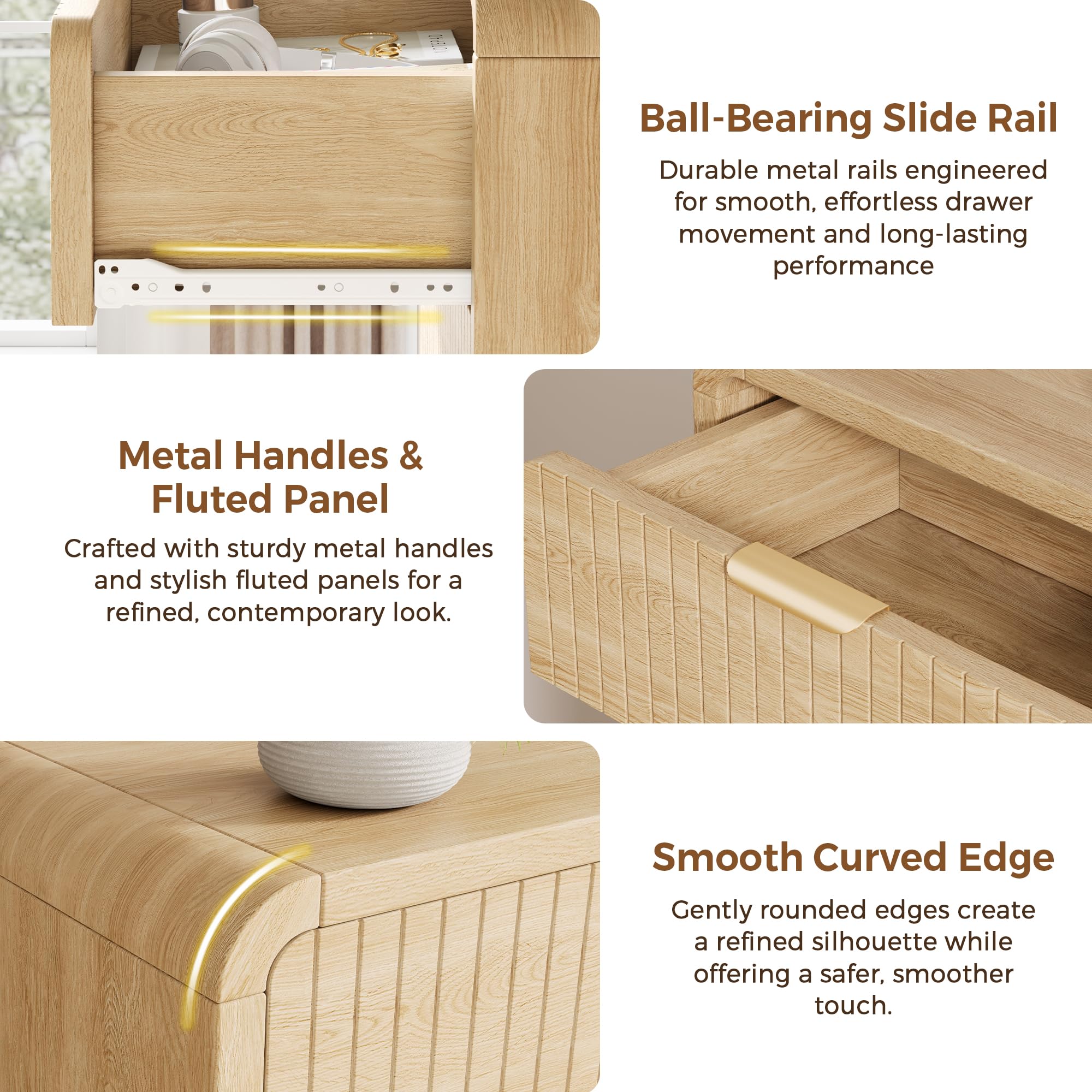 Modern 6 Drawer Dresser with Curved Fluted Design