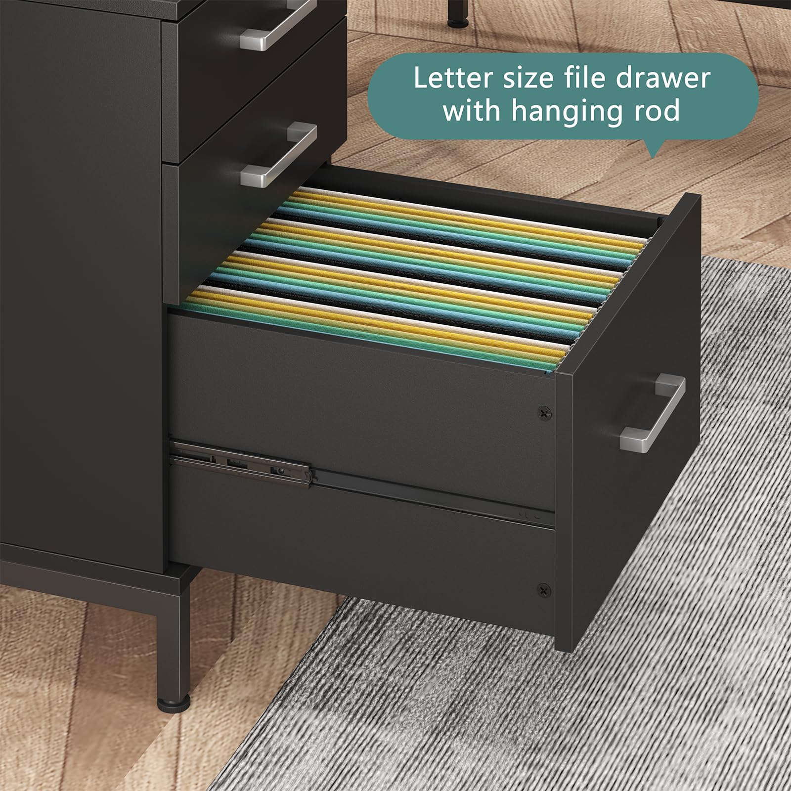 59" L-Shaped Desk with 6 Drawers and File Cabinet