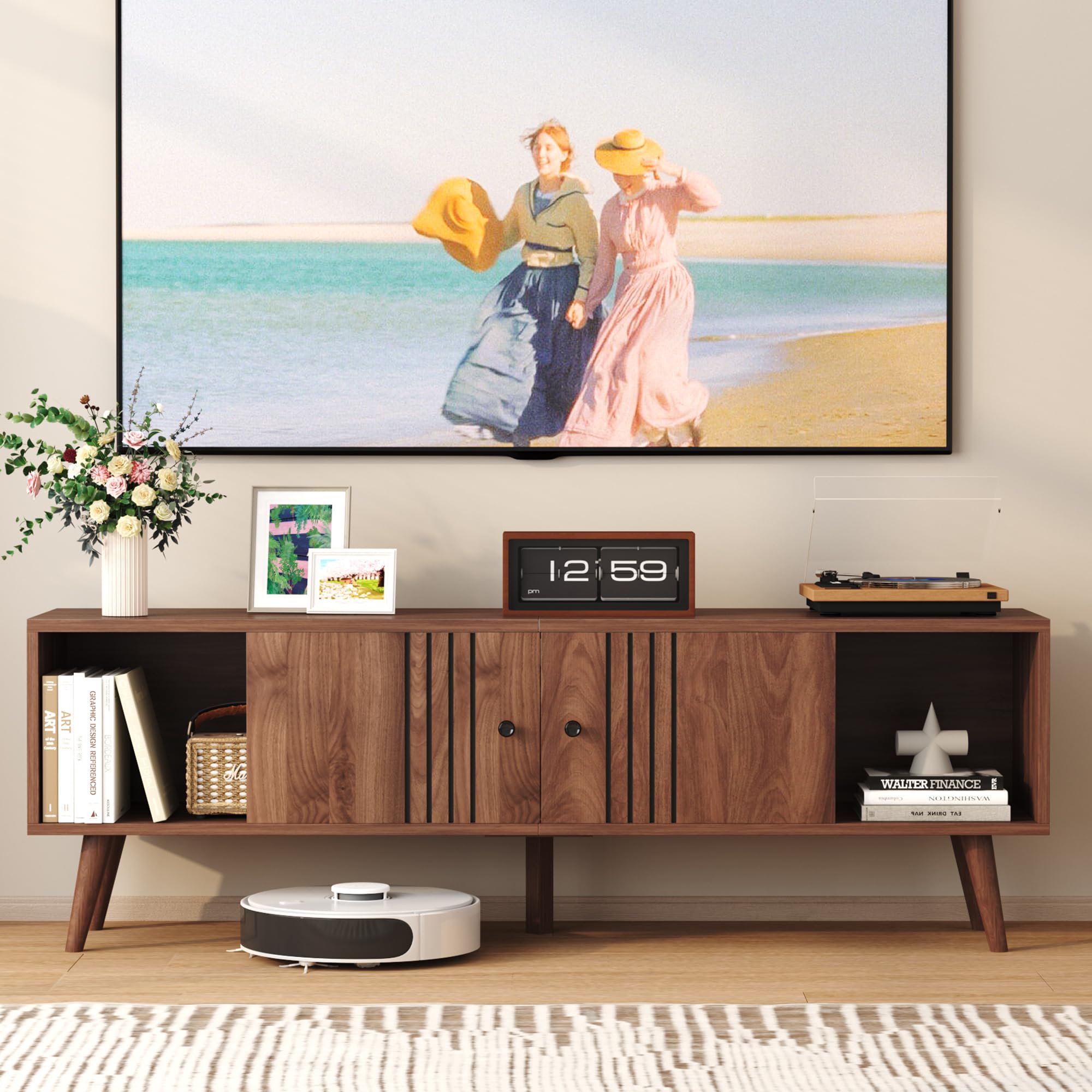 Mid-Century Modern TV Stand with Sliding Door