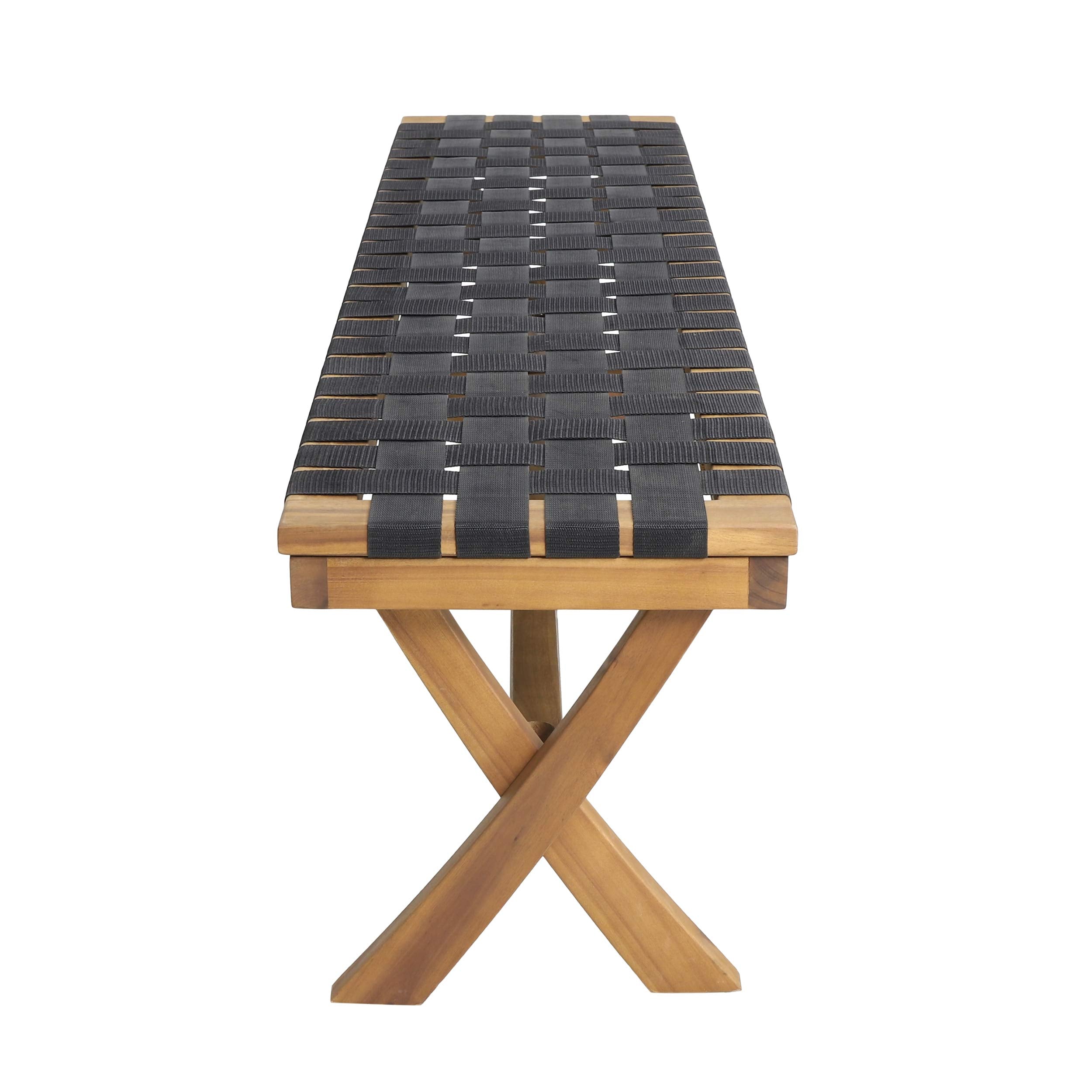 Outdoor Acacia Wood Bench with Rope Seating