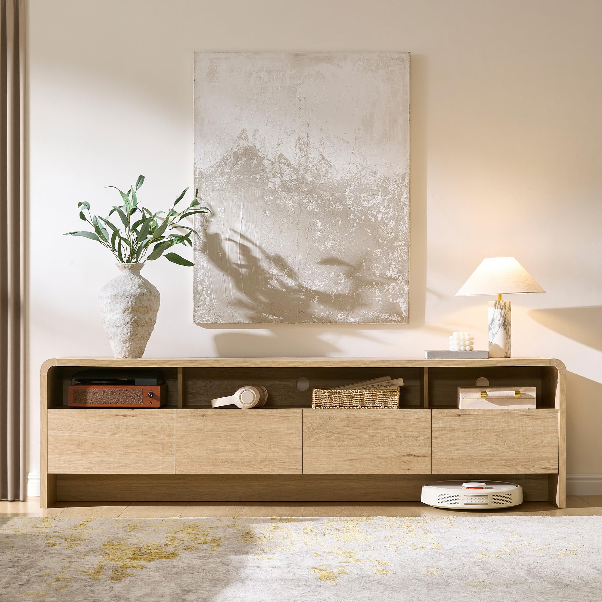 70" Modern TV Stand with Curved Profile & Storage Cabinets