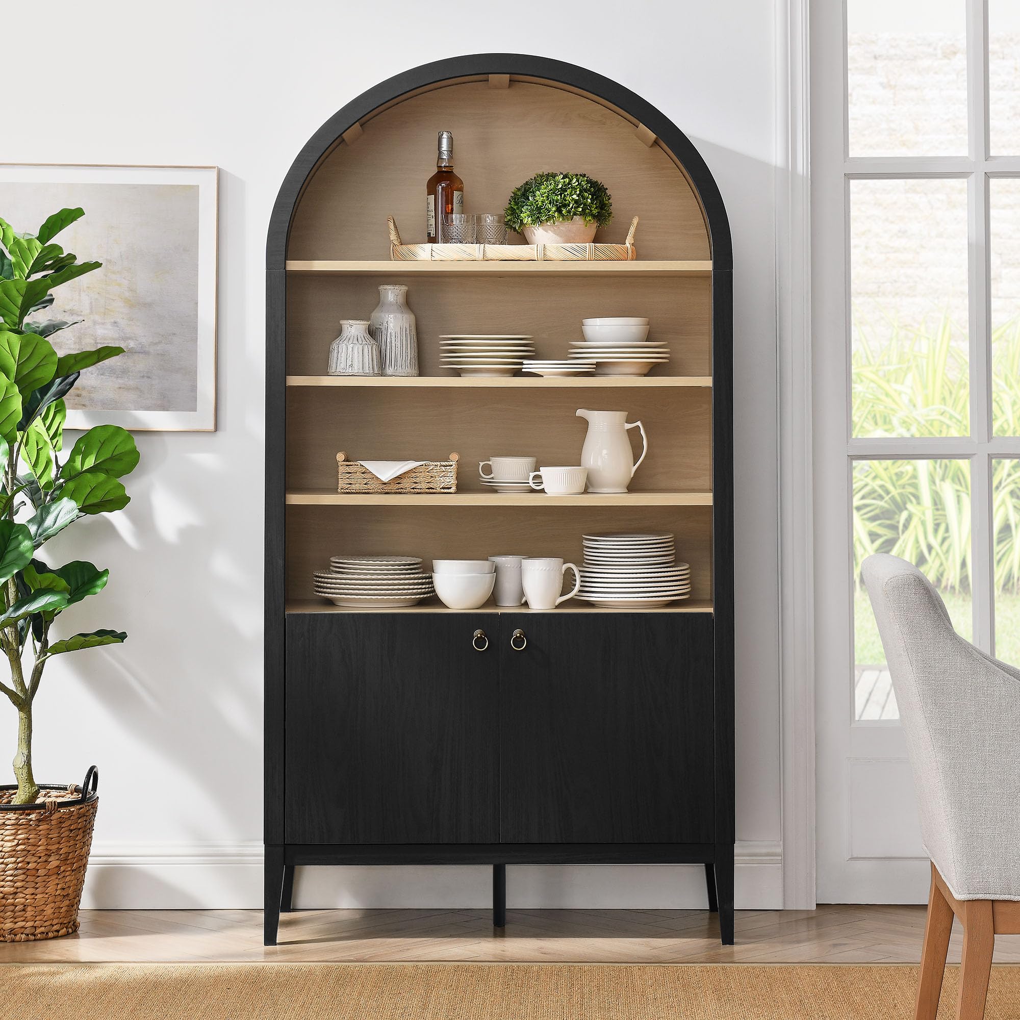Tall Arched Storage Display Cabinet - 74 Inch Bookshelf