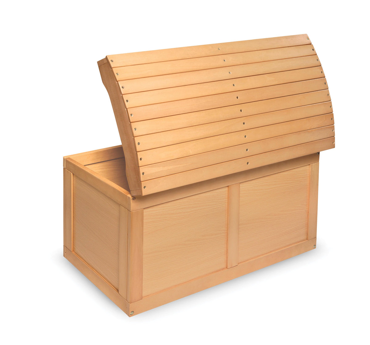 Barrel-Top Wooden Toy Chest with Safety Hinge