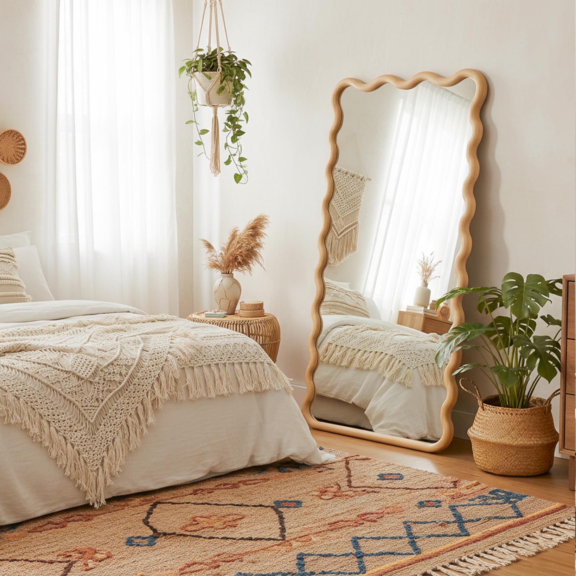 Wavy Wood Wall Mirror