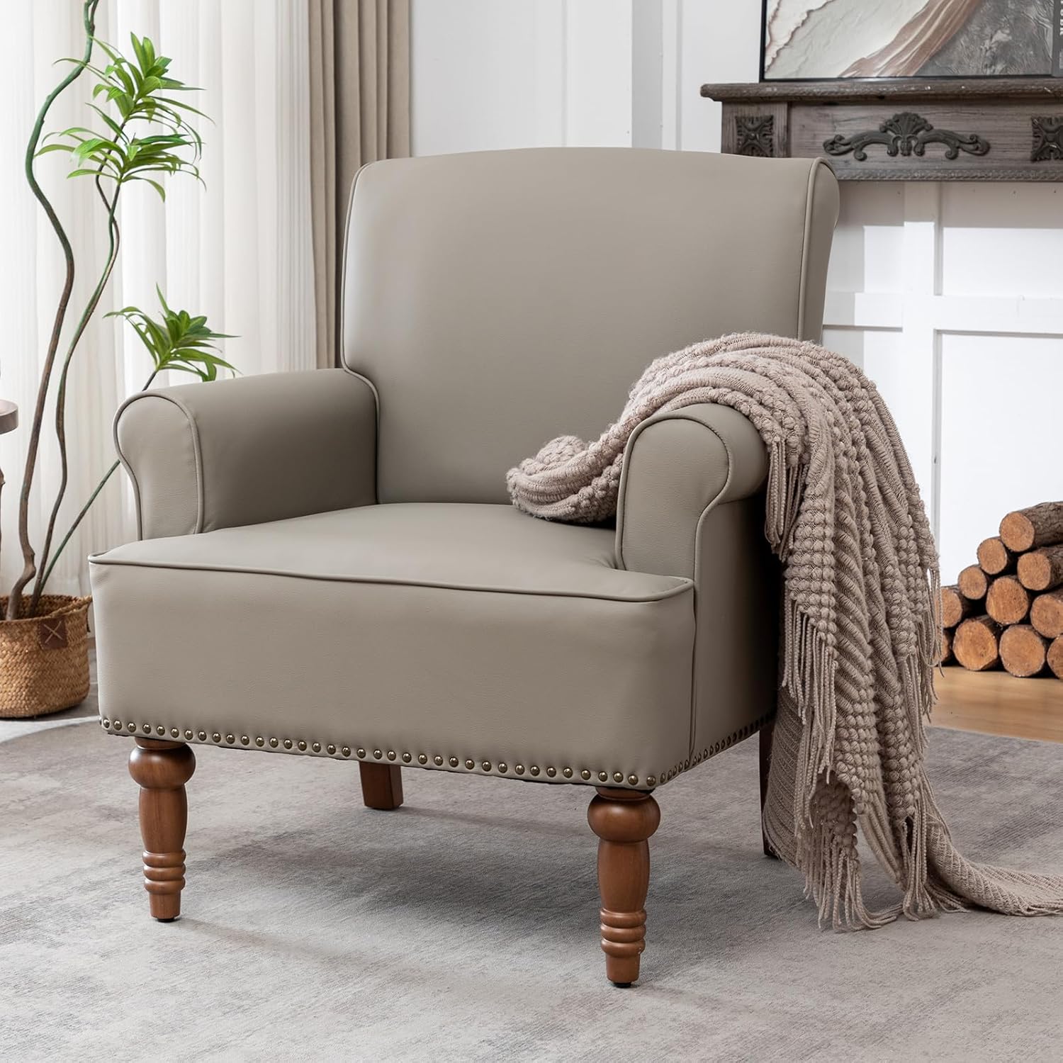White Faux Leather Accent Chair Set with Nailhead Trim