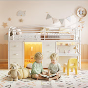 Twin Loft Bed with 7 Storage Drawers Desk and LED Lights