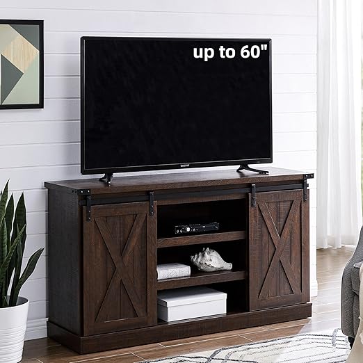 Farmhouse TV Stand with Sliding Barn Door for 60 Inch TV