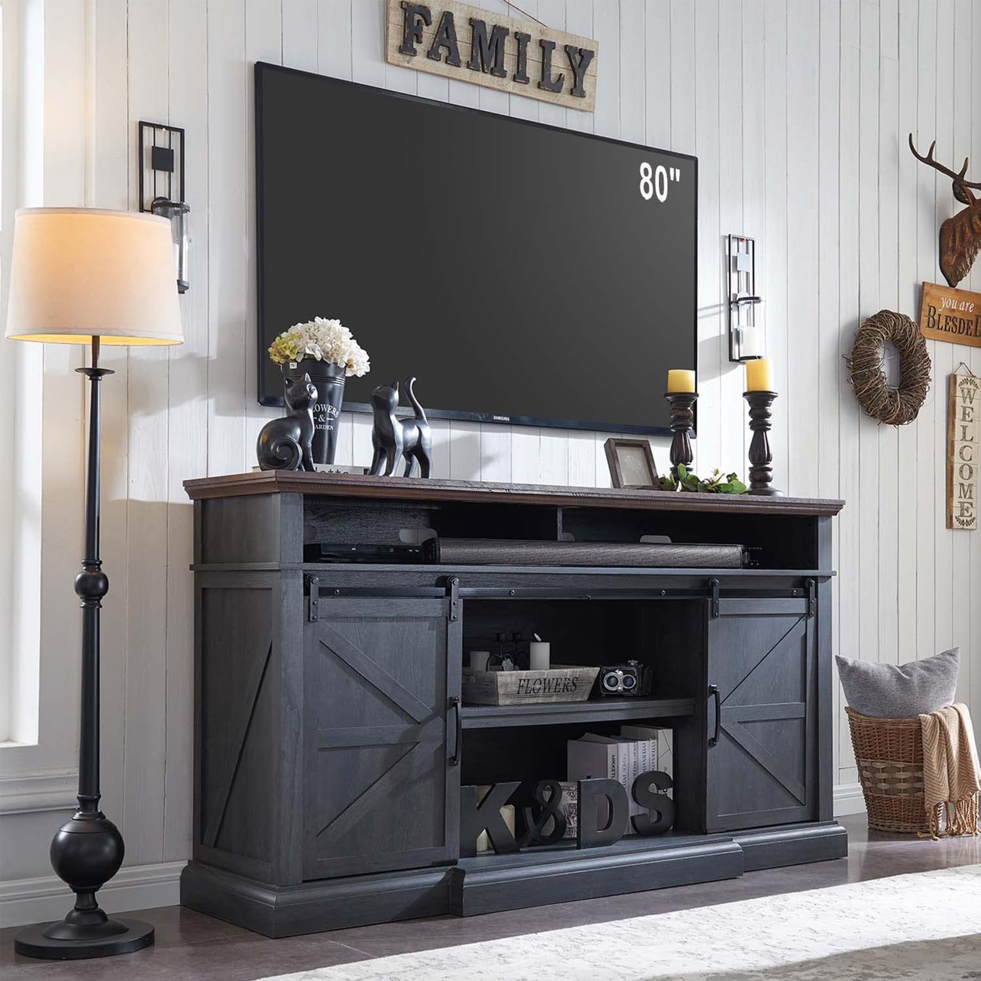 Farmhouse TV Stand with Sliding Barn Doors