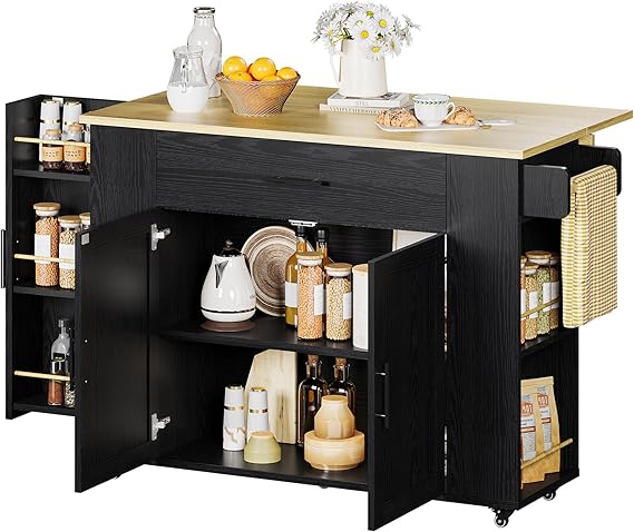 Kitchen Island with Storage 47.2in Rolling Cart on Wheels