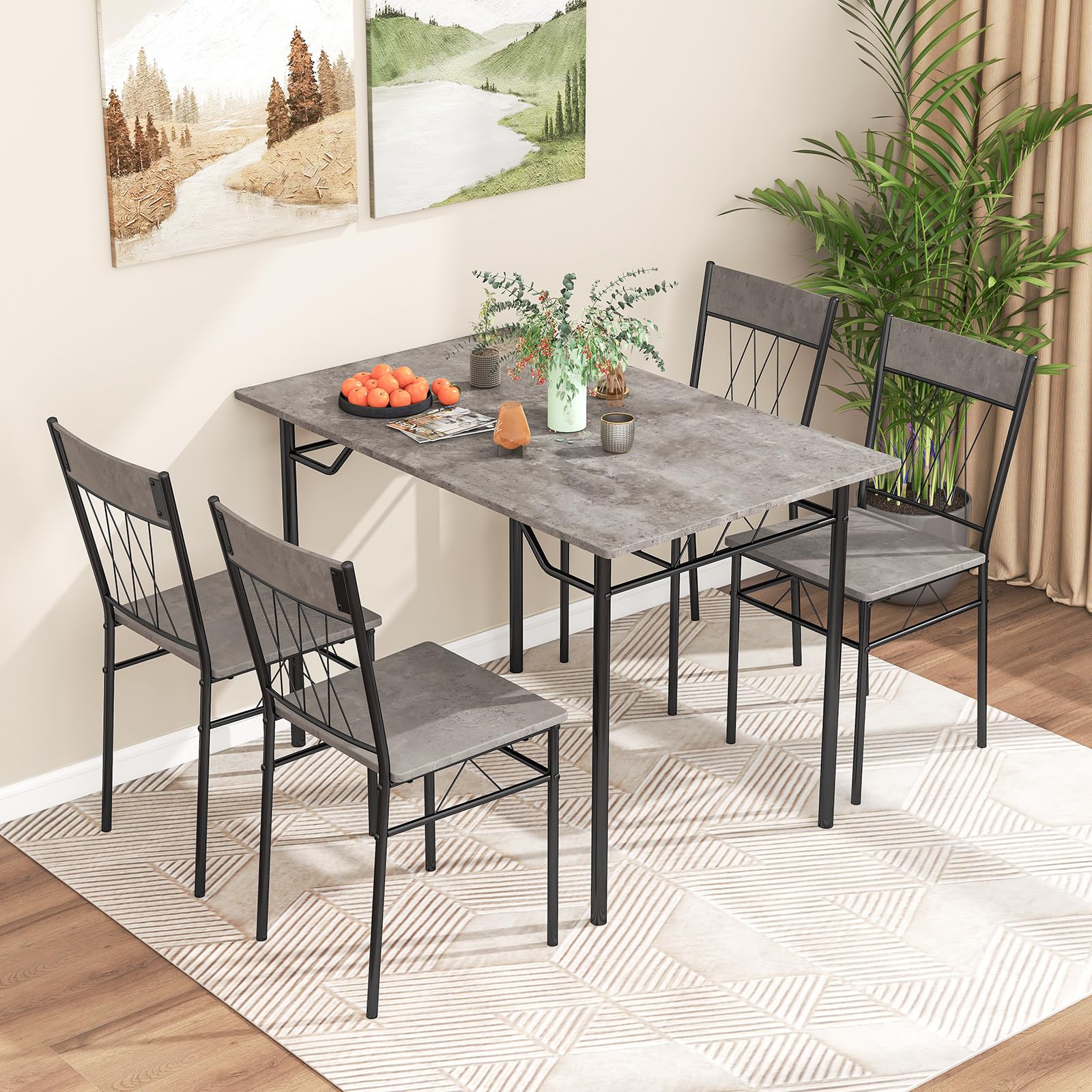 5-Piece Dining Table Set with Metal Frame