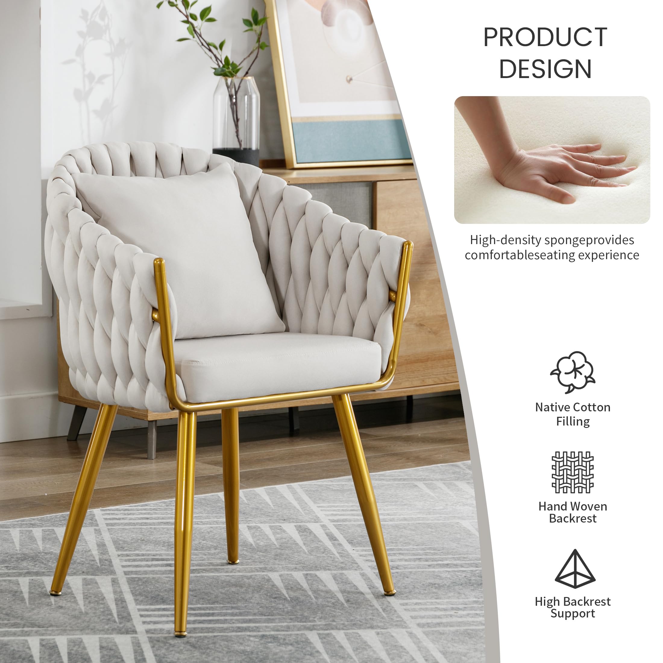 Woven Dining Chair with Gold Metal Legs